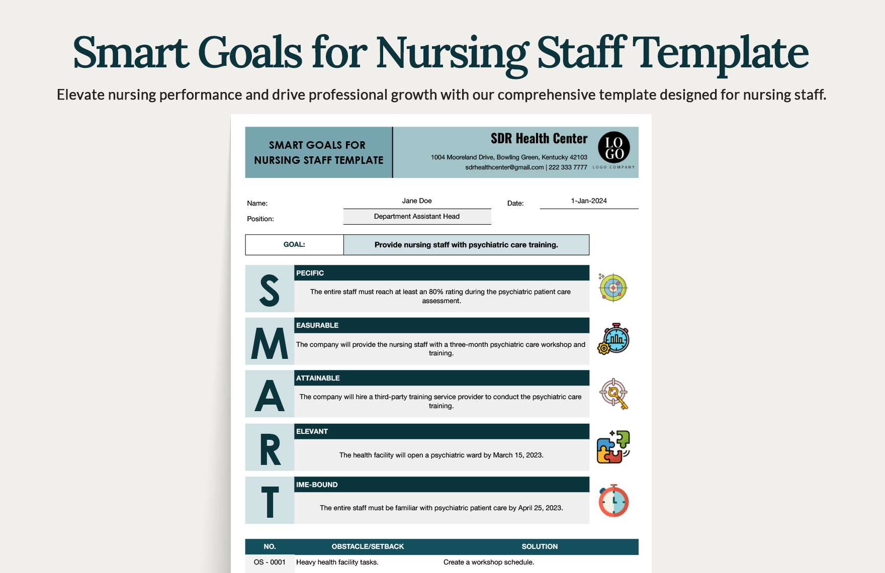 Smart Goals For Nursing Staff Template