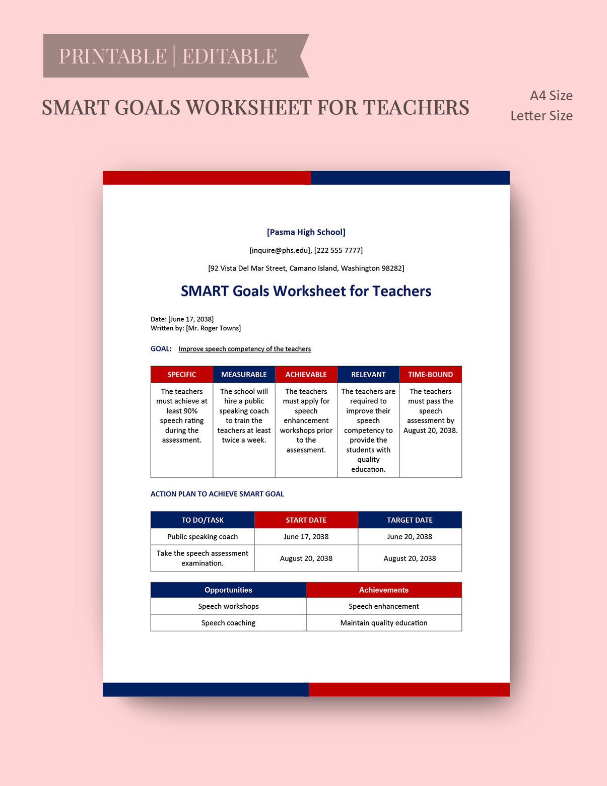 Smart Goals Worksheet Template For Teachers Google Docs Google Slides Excel PowerPoint