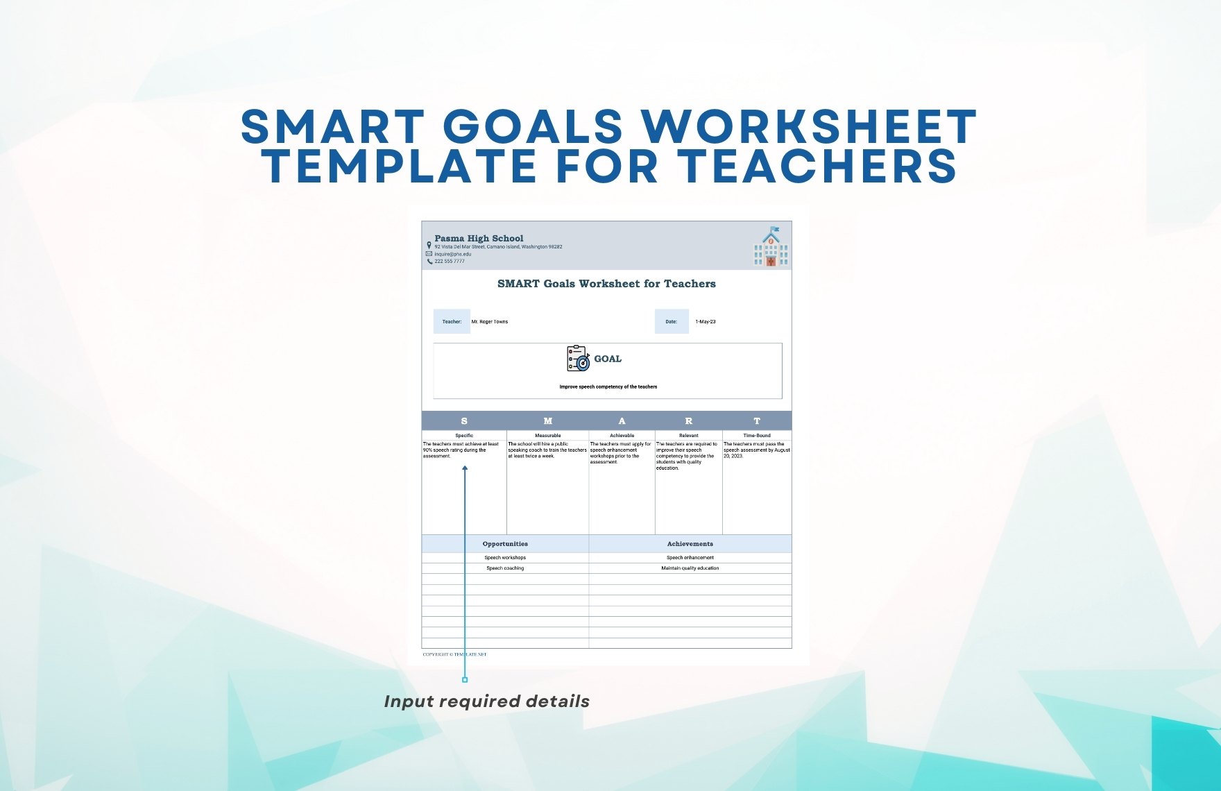 Smart Goals Worksheet Template for Teachers