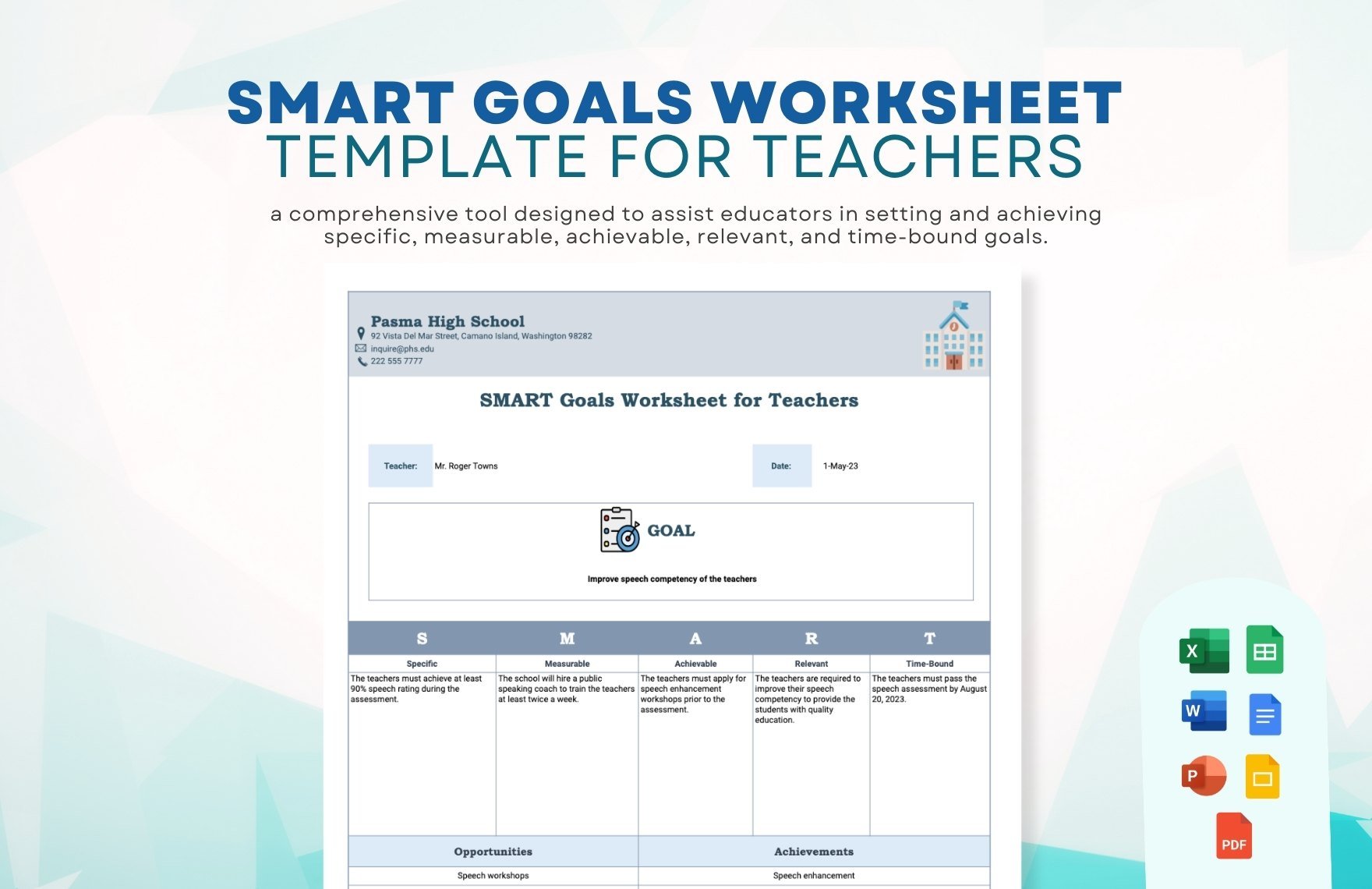 Smart Goals Worksheet Template for Teachers in Google Docs, Google Slides, Word, PowerPoint, PDF, Excel, Google Sheets - Download | Template.net