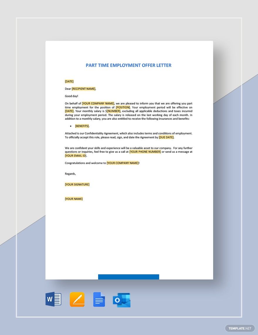 Part Time Employment Offer Letter Template