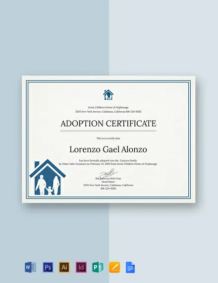 Free Adoption Certificate Template Word Psd Indesign Apple