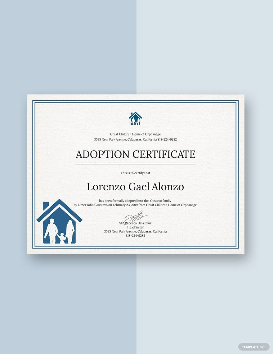Adoption Certificate Template in Word, Google Docs, Illustrator, PSD, Apple Pages, Publisher, InDesign