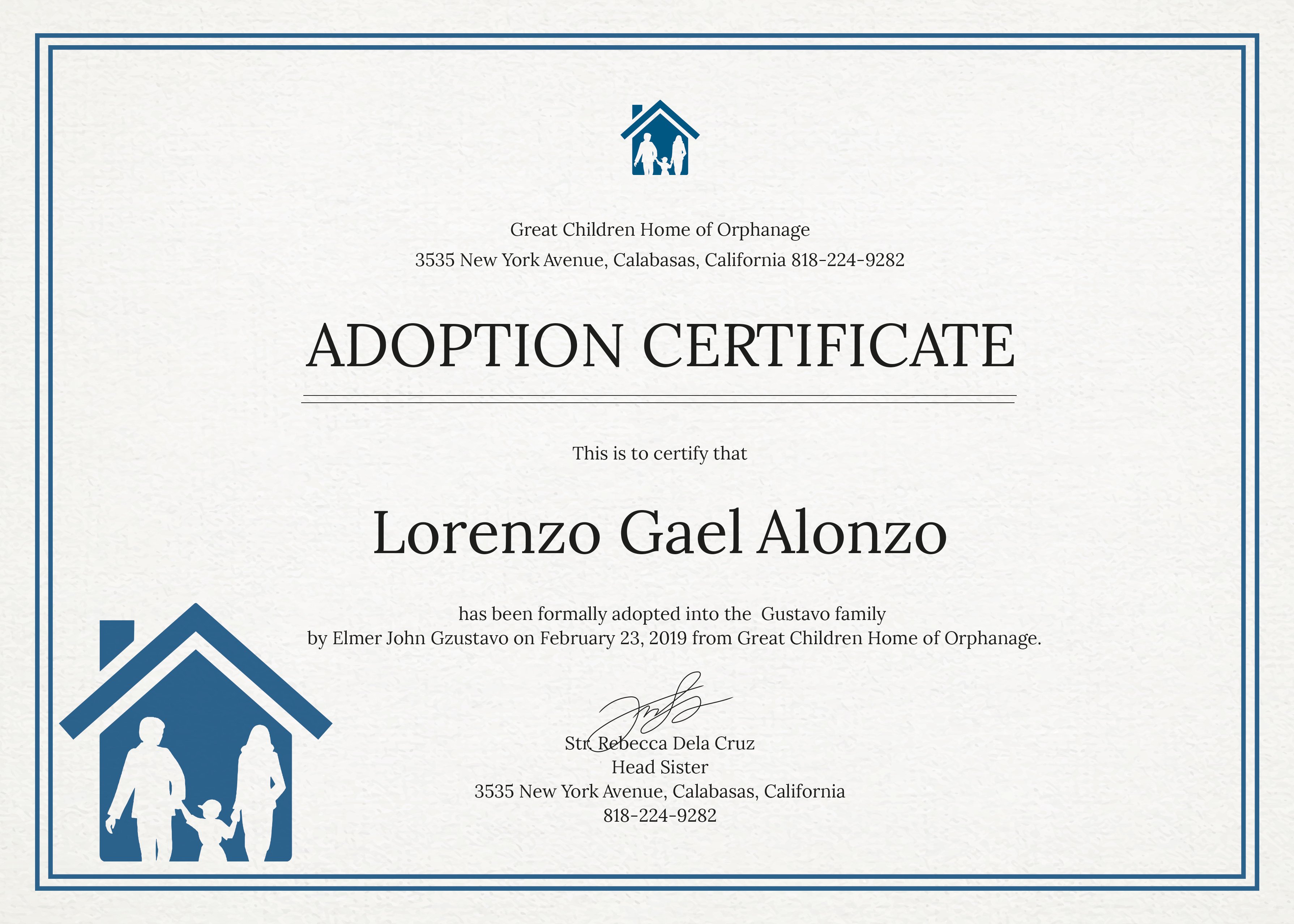 Certificate Of Adoption Example