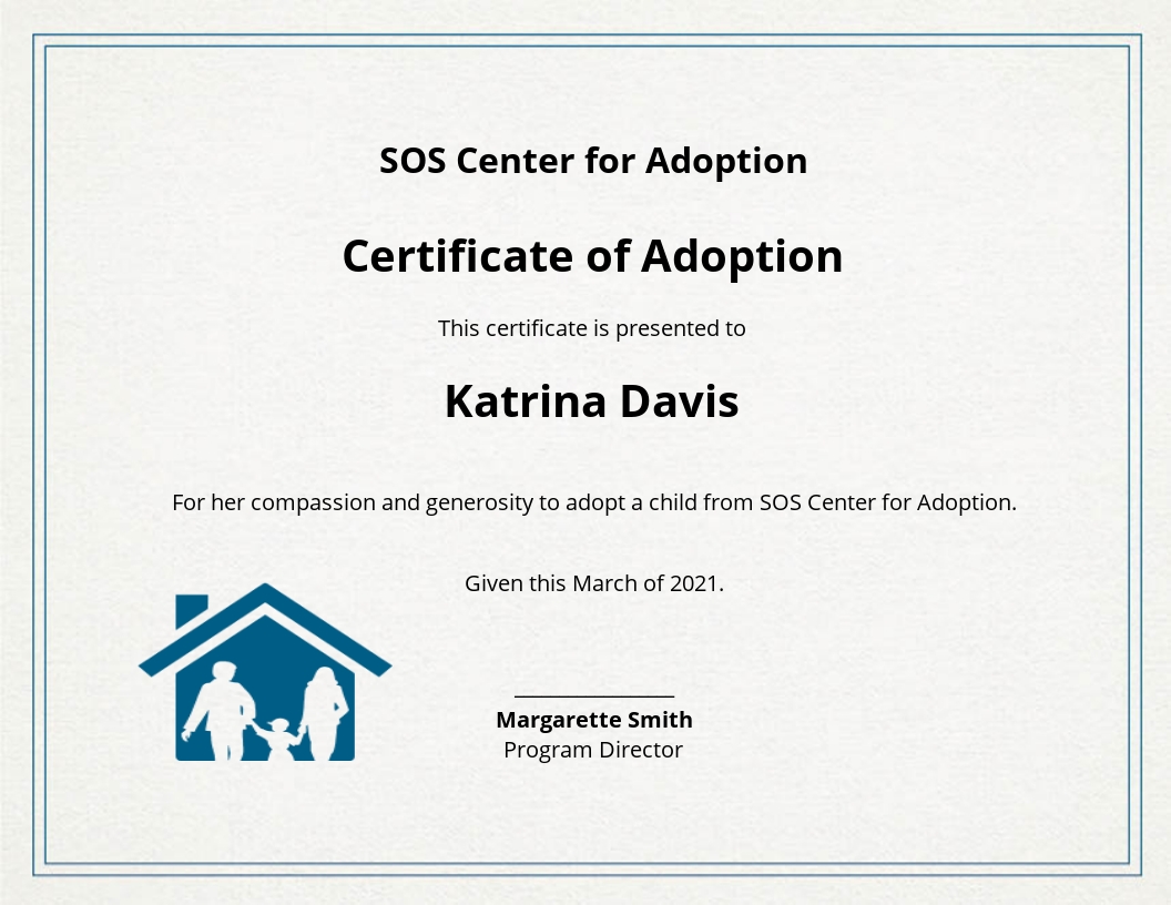 Adoption Certificate Template - Google Docs, Illustrator, InDesign, Word, Apple Pages, PSD, Publisher