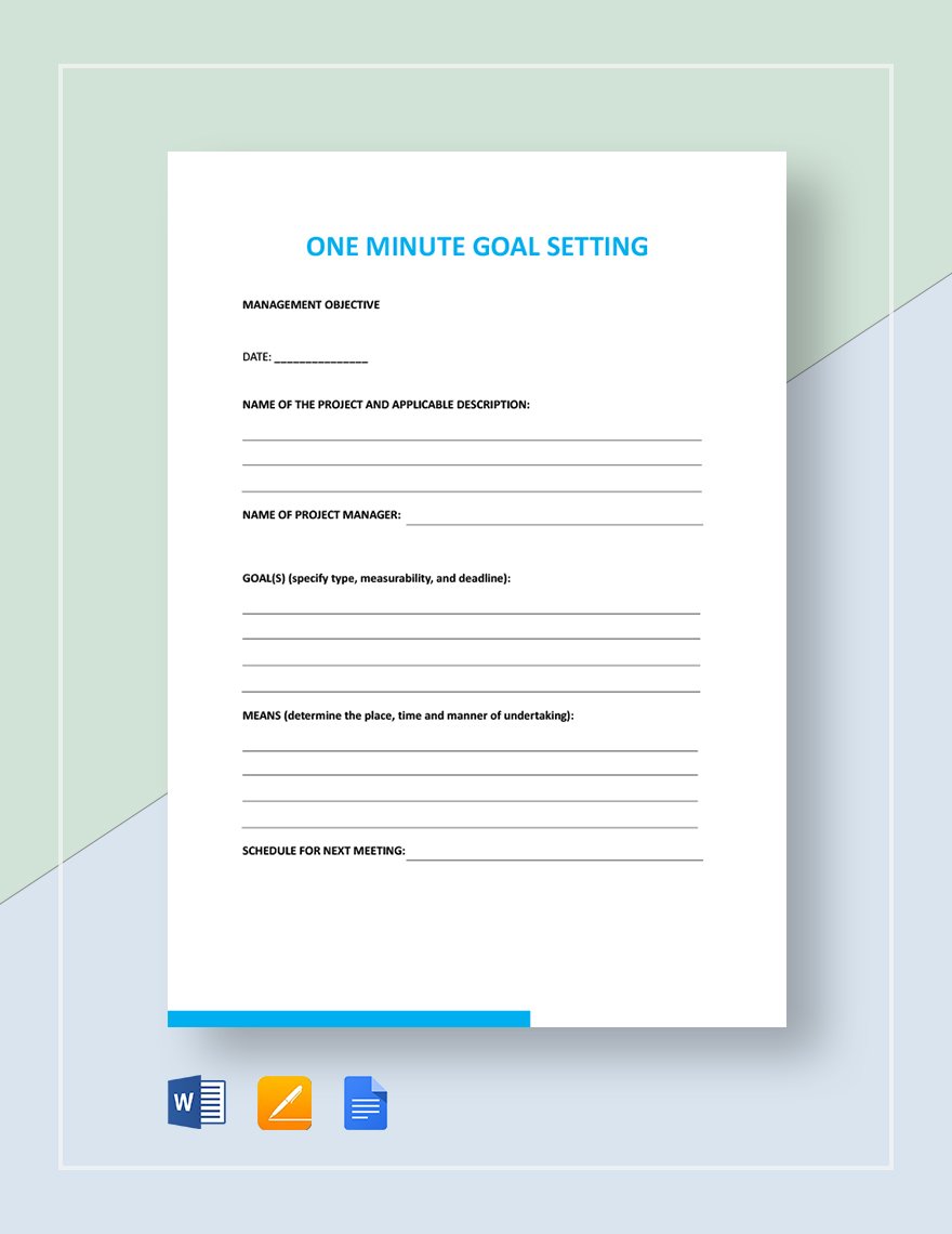 One Minute Goal Setting Template Download in Word, Google Docs, Apple