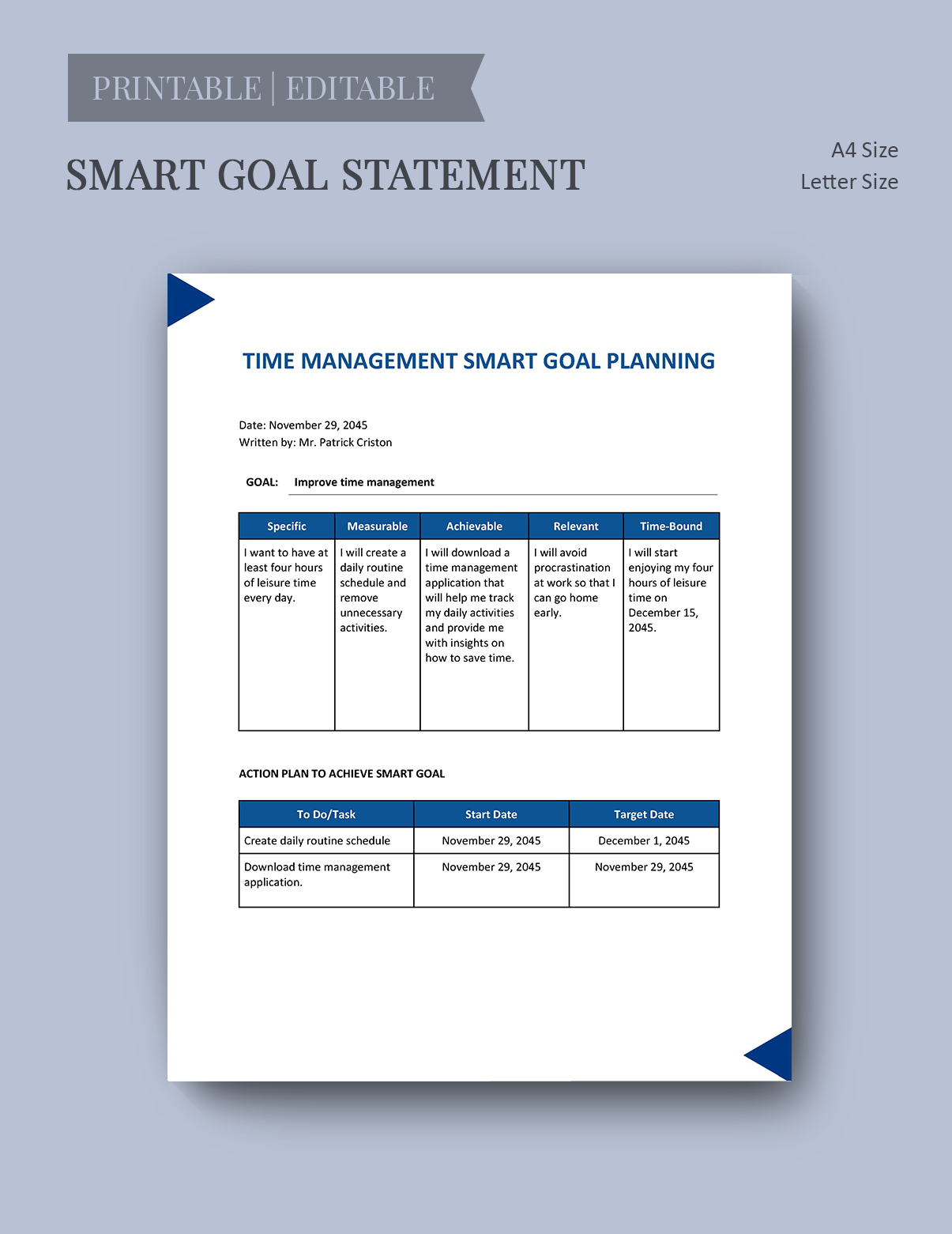 Time Management Smart Goals Template For Students Google Docs Google 