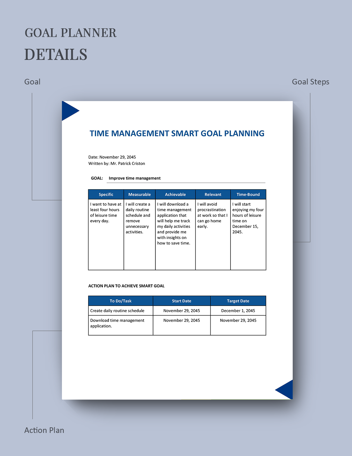 Time Management Smart Goals Template for Students