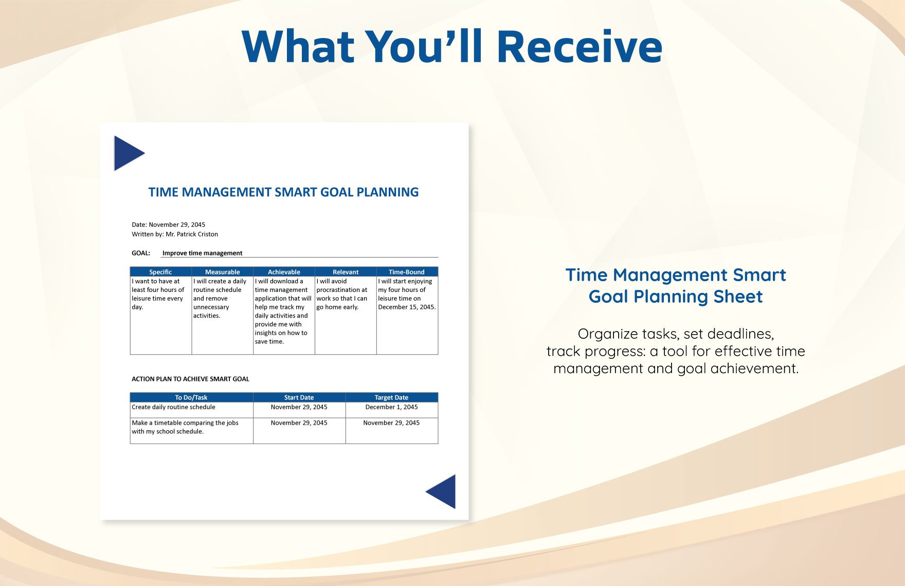 Time Management Smart Goals Template for Students