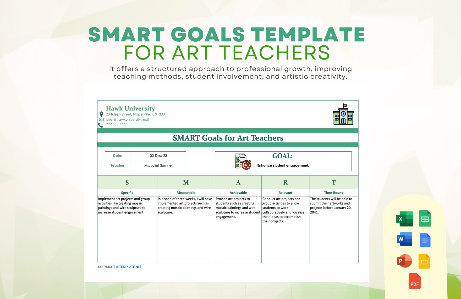 SMART Goals Template For Art Teachers in Word, Google Docs, Excel, PDF, Google Sheets, PowerPoint, Google Slides