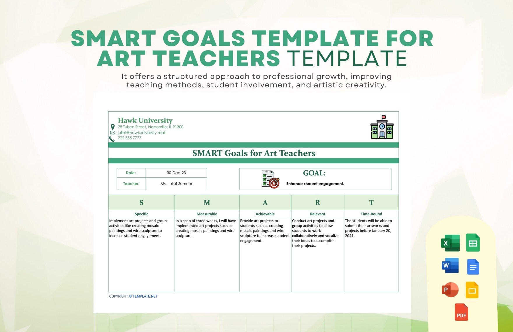 SMART Goals Template For Art Teachers Template