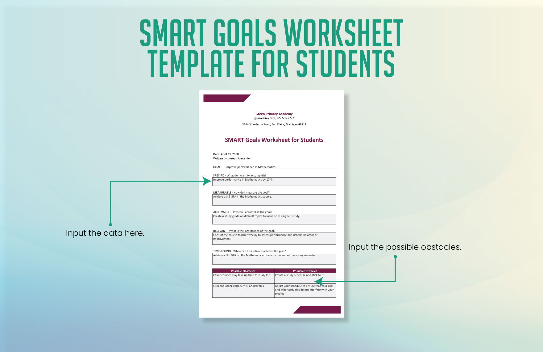 Smart Goals Worksheet Template for Students