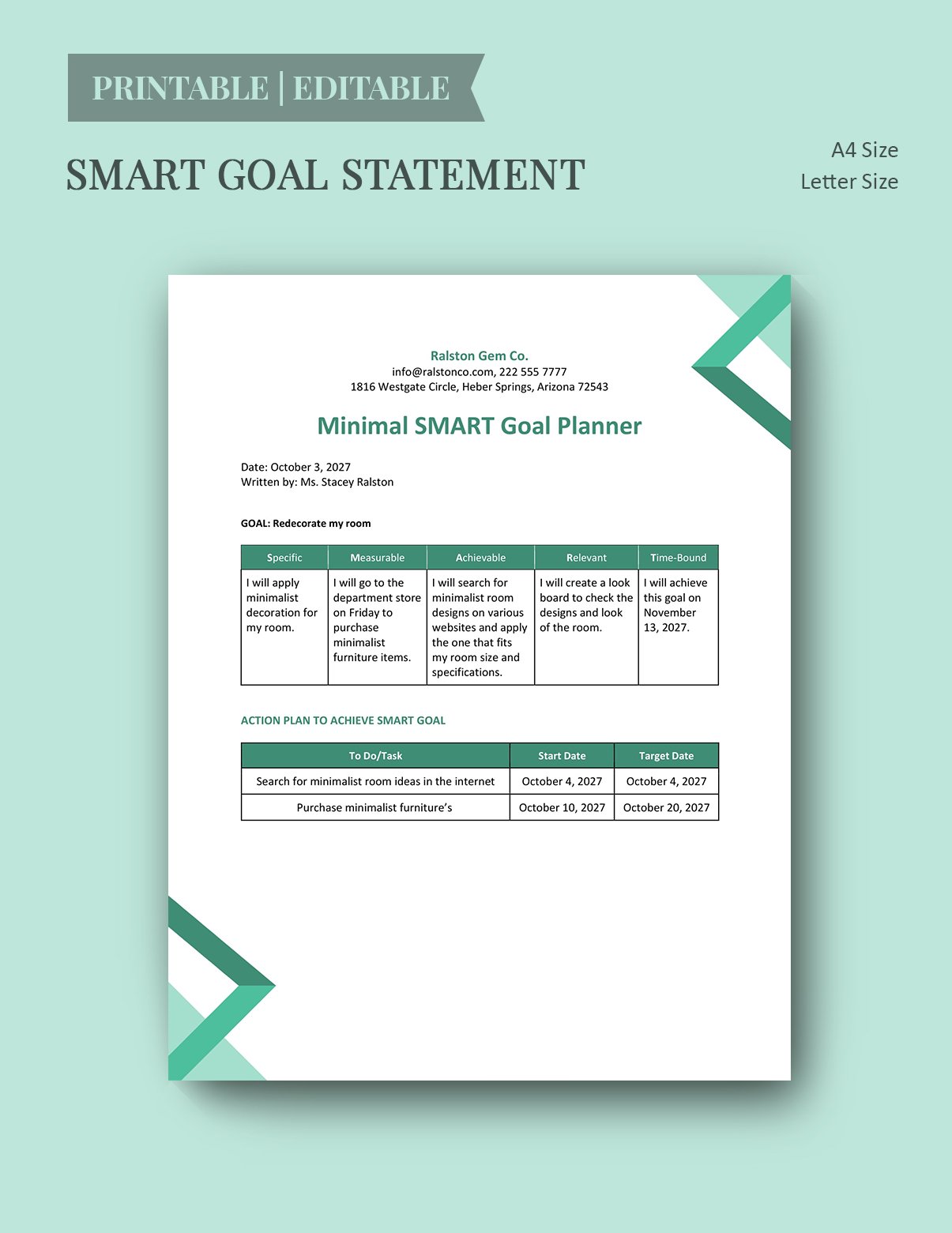 Minimal SMART Goal Planner Template
