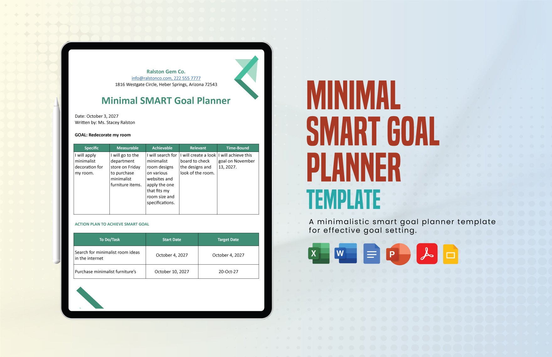 Minimal SMART Goal Planner Template in Word, Google Docs, Excel, PDF, PowerPoint, Google Slides