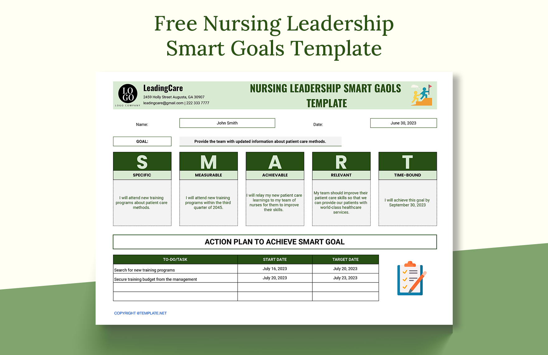 Nursing Leadership Smart Goals Template