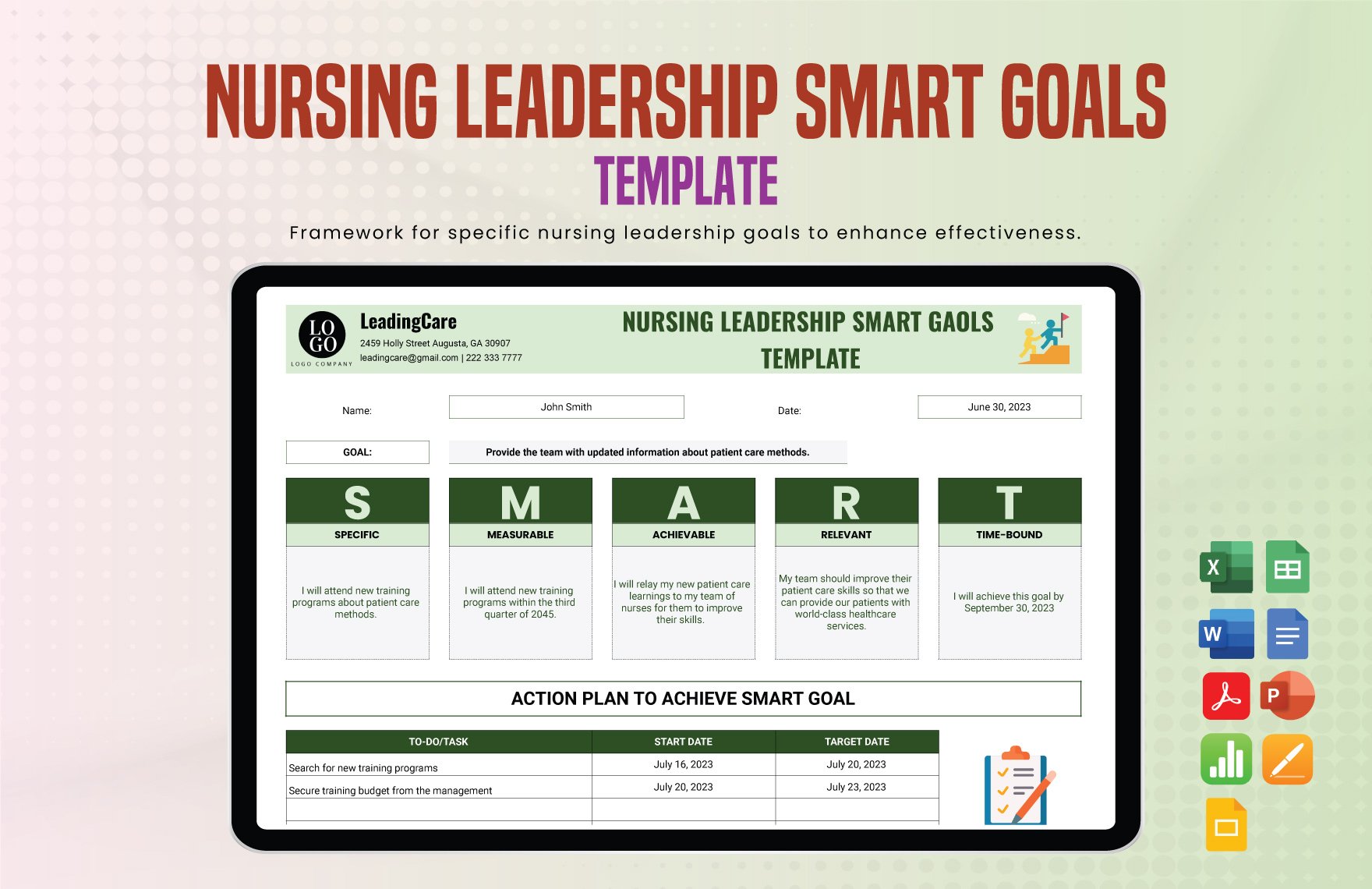 FREE Nursing Smart Goal Template - Download in Word, Google Docs