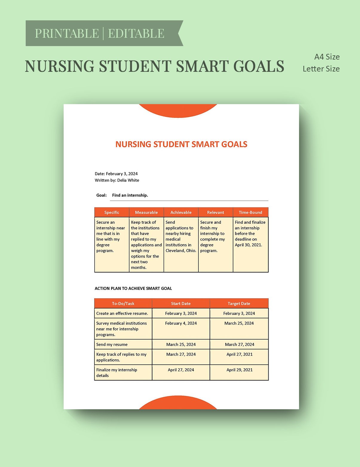 Smart Goals Template For Students