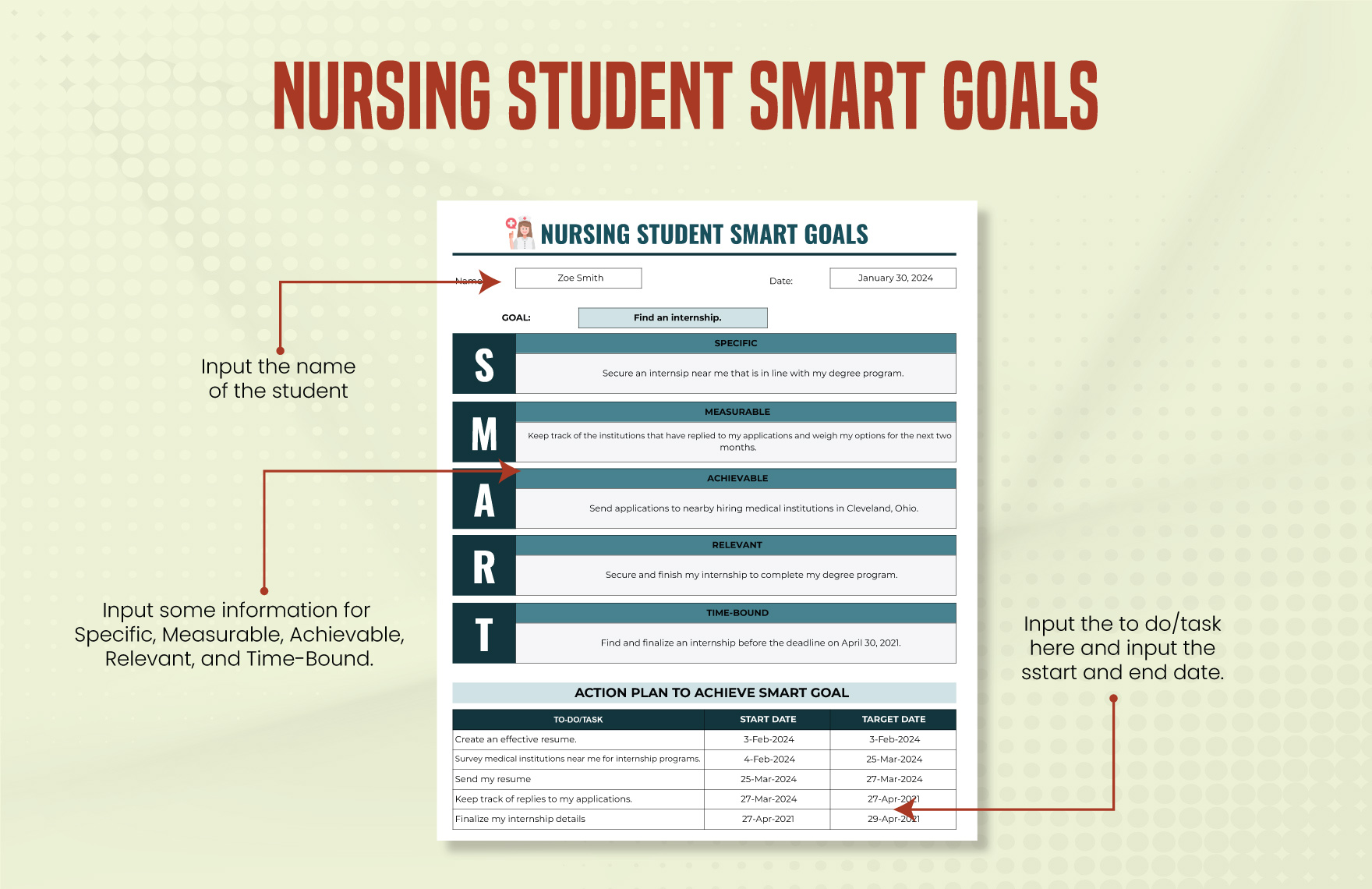 Nursing Student Smart Goals Template