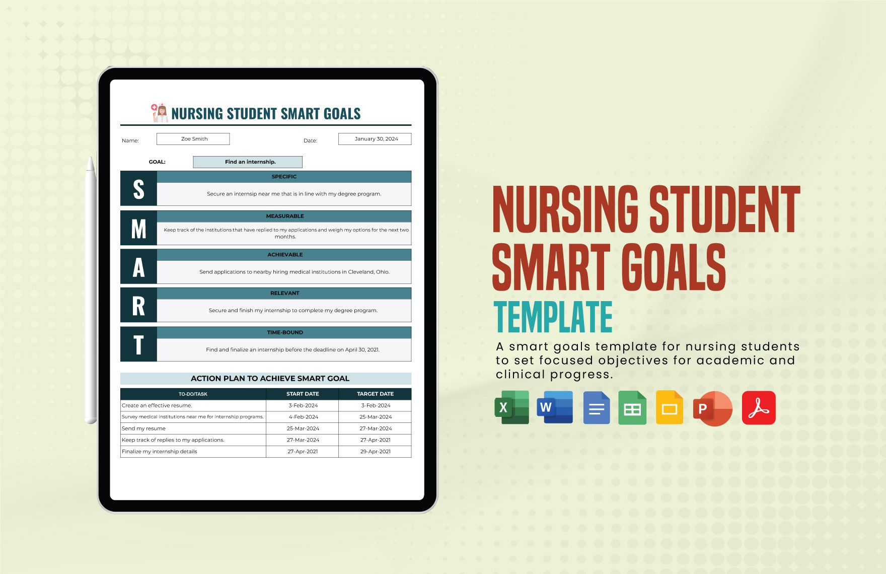 FREE Nursing Smart Goal Template - Download in Word, Google Docs