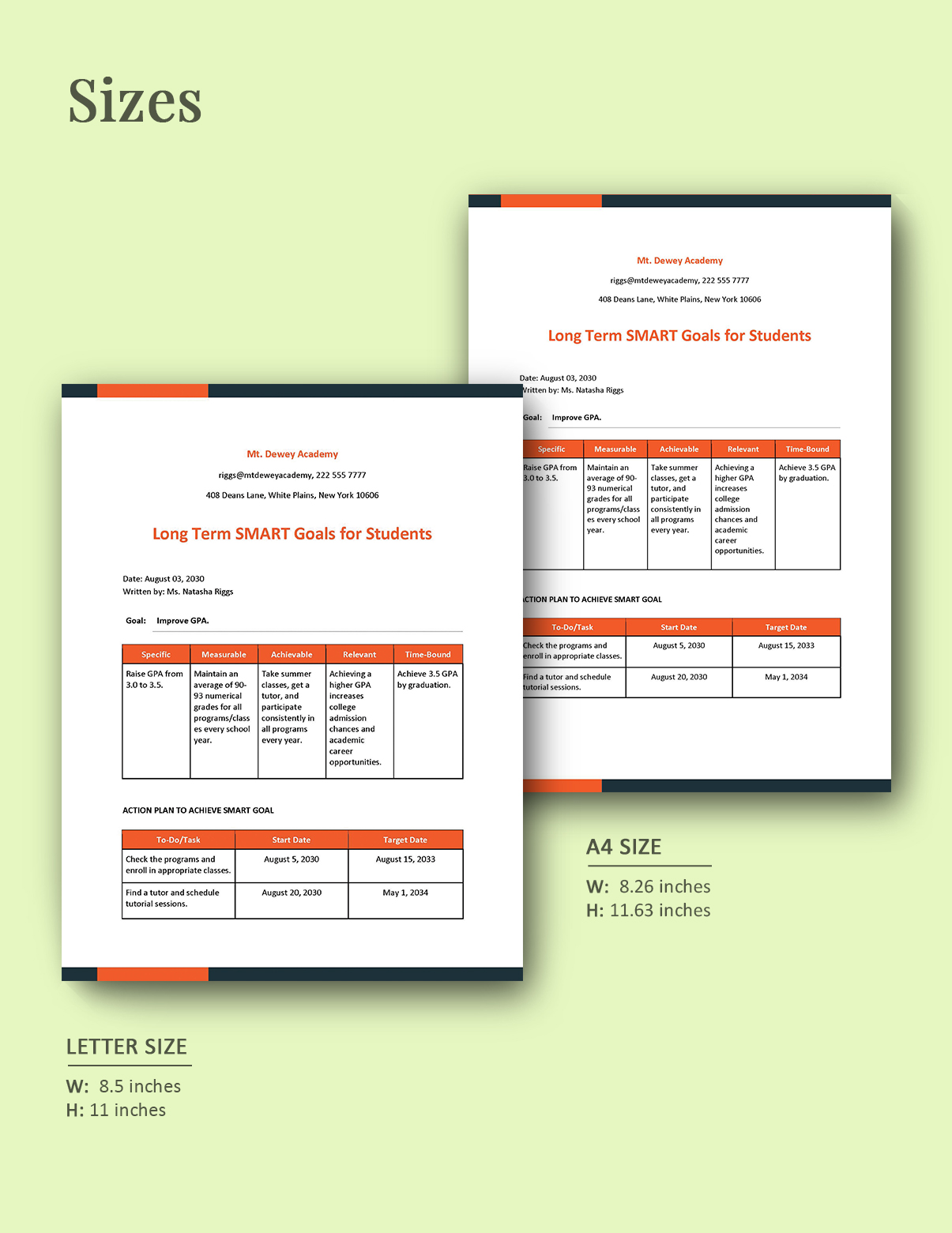Long Term Smart Goals Template for Students in Google Docs, Google ...