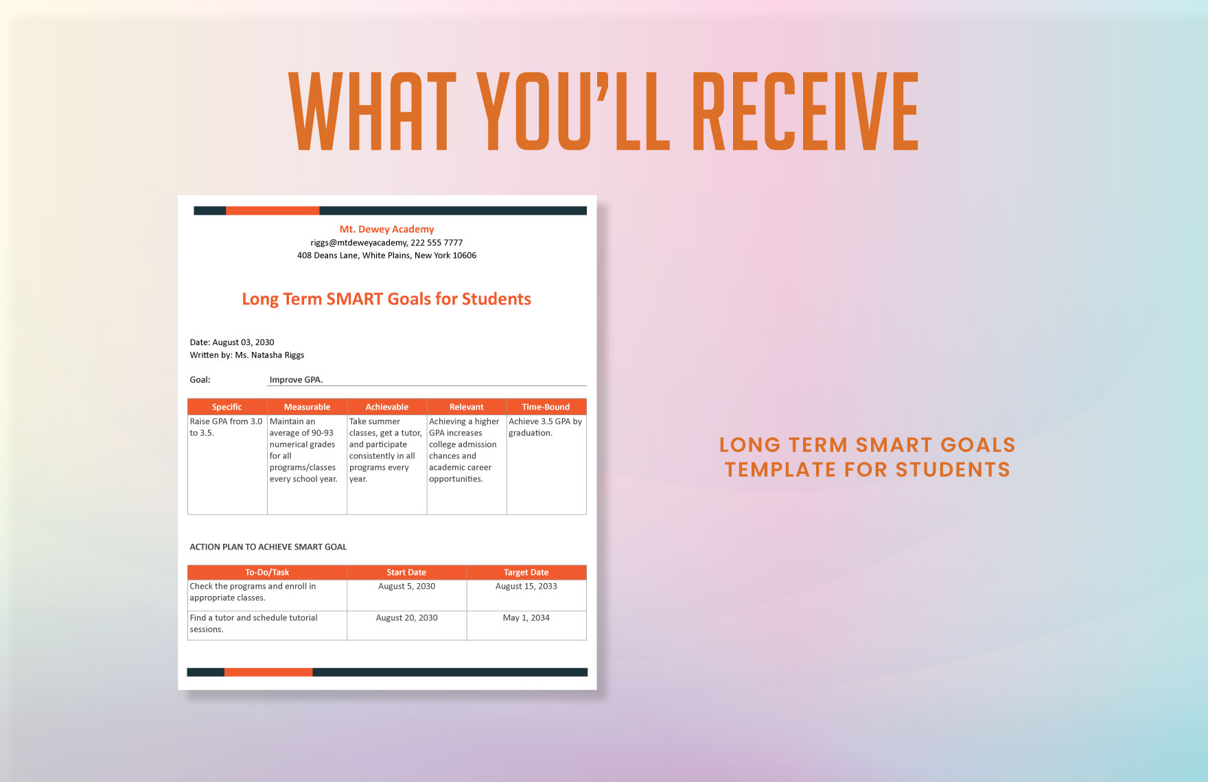 Long Term Smart Goals Template for Students