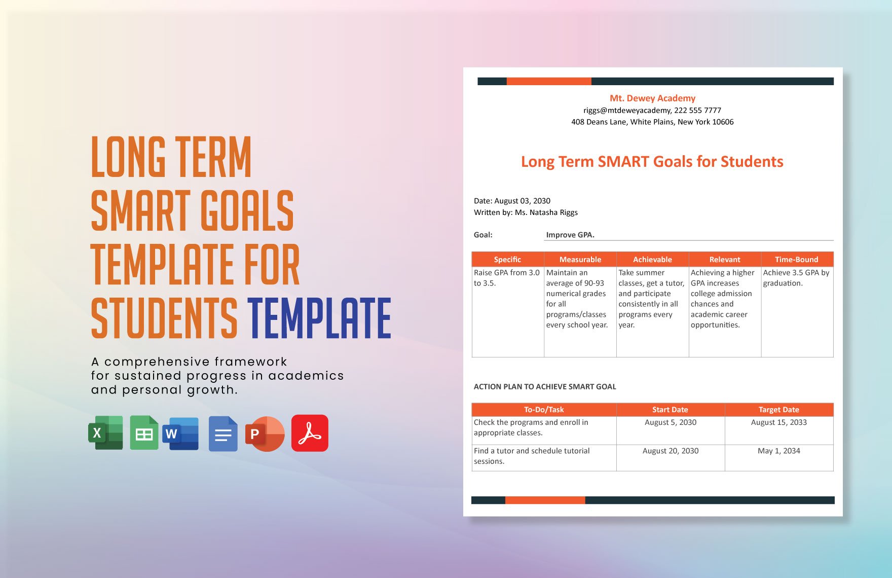 Long Term Smart Goals Template for Students