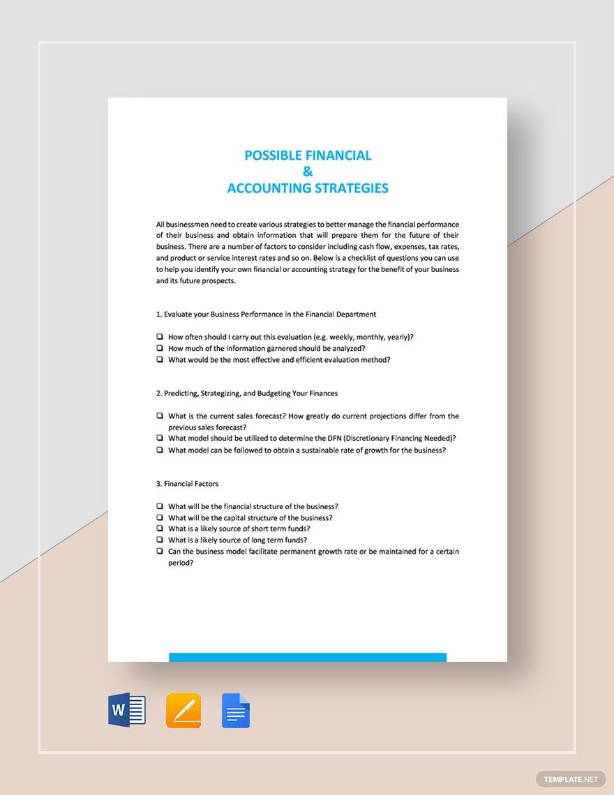 Possible Financial & Accounting Strategies Template