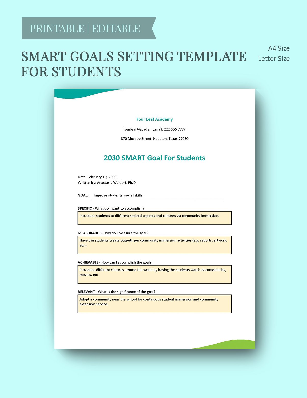Smart Goals Setting Template for Students