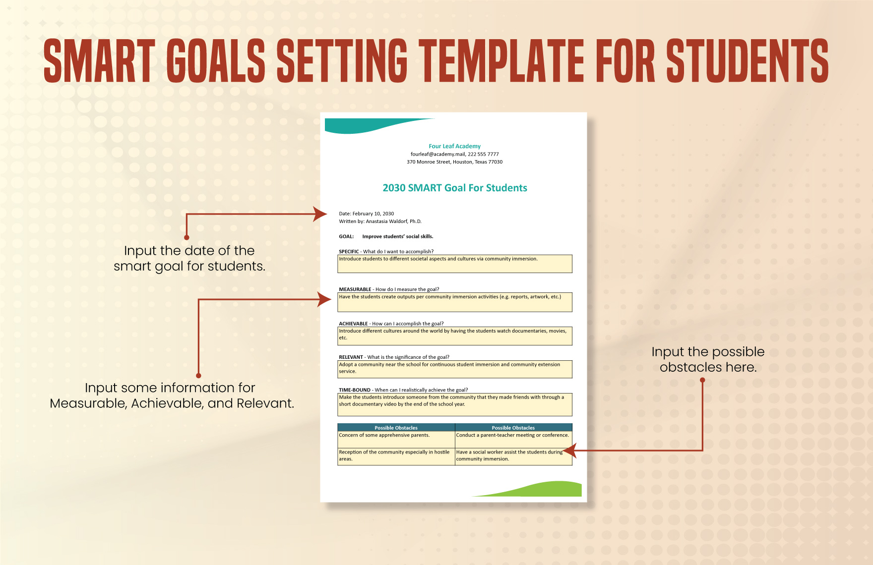 Smart Goals Setting Template for Students