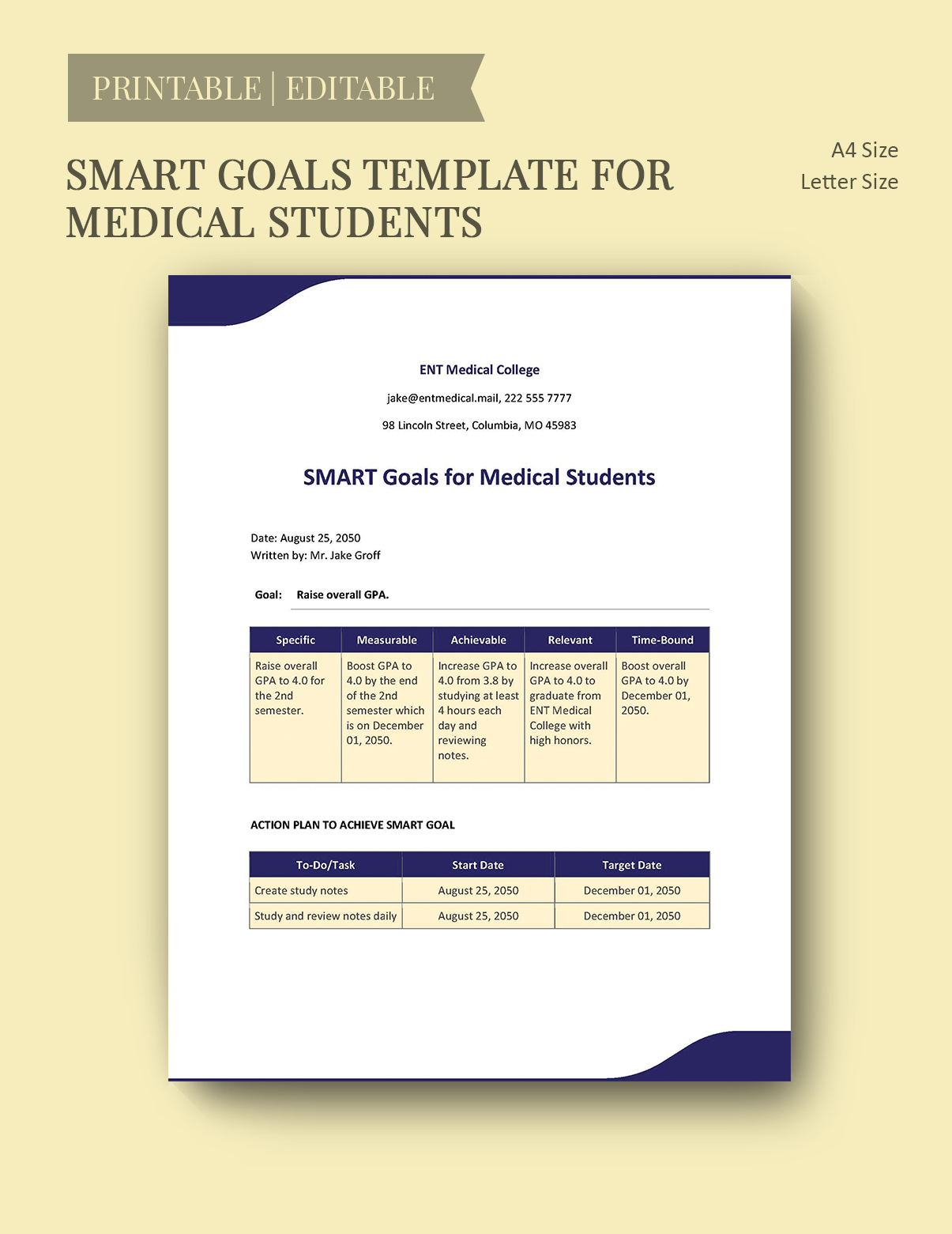 Time Management Smart Goals Template for Students Google Docs Google