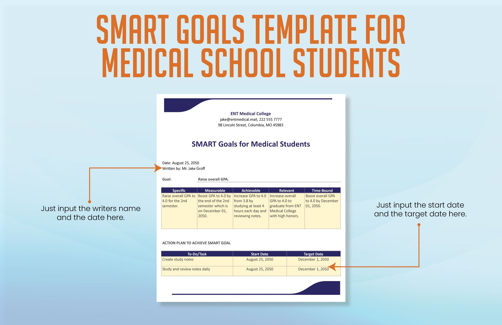 Smart Goals Template for Medical Students