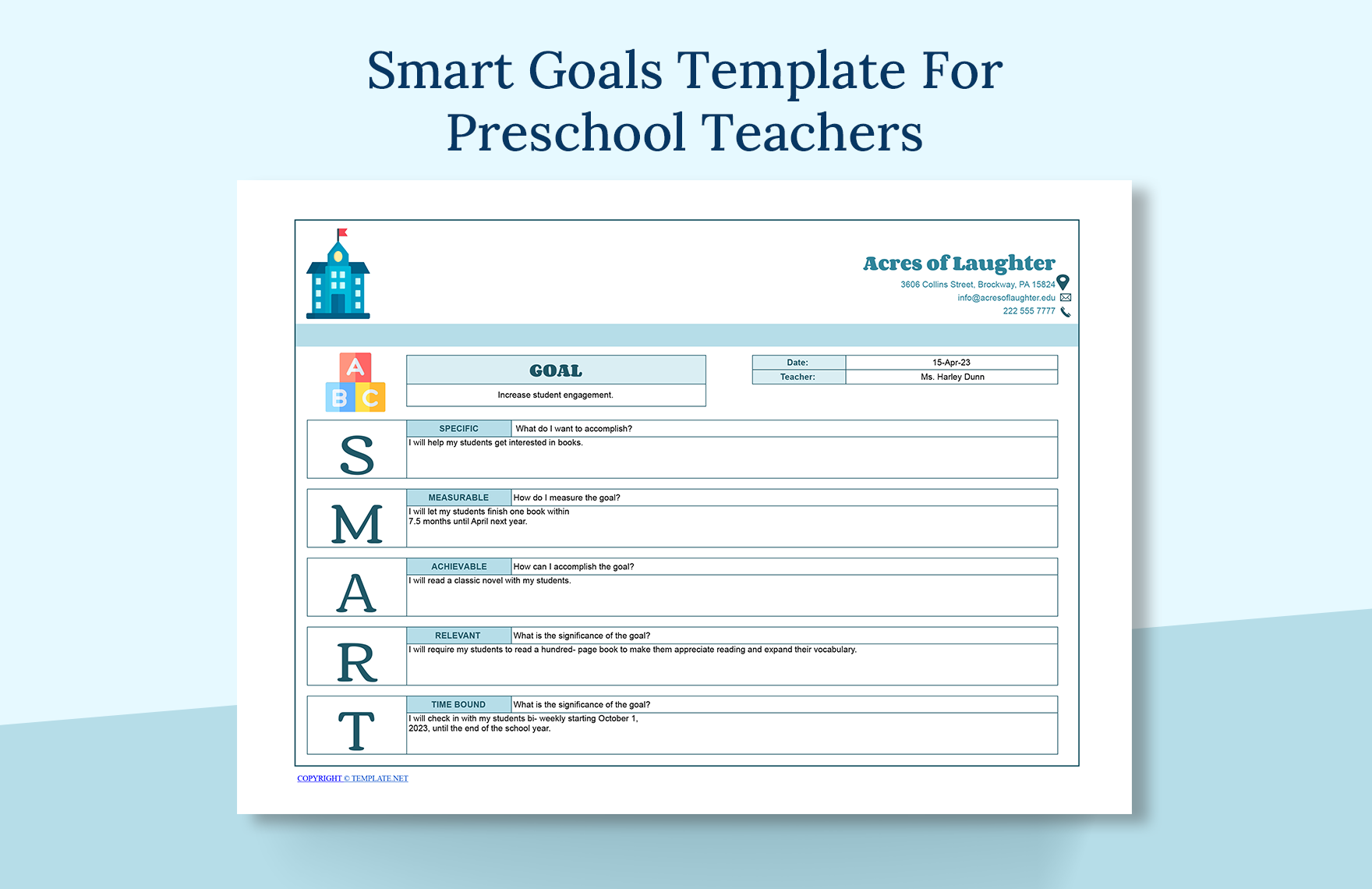 Smart Goals Template For Preschool Teachers
