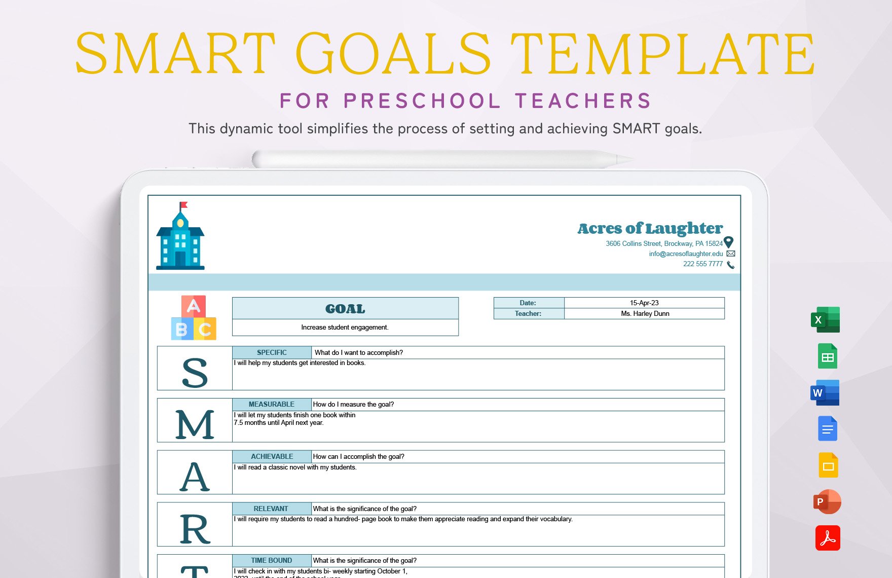 Smart Goals Template For Preschool Teachers in Word, Google Docs, Excel, PDF, Google Sheets, PowerPoint, Google Slides