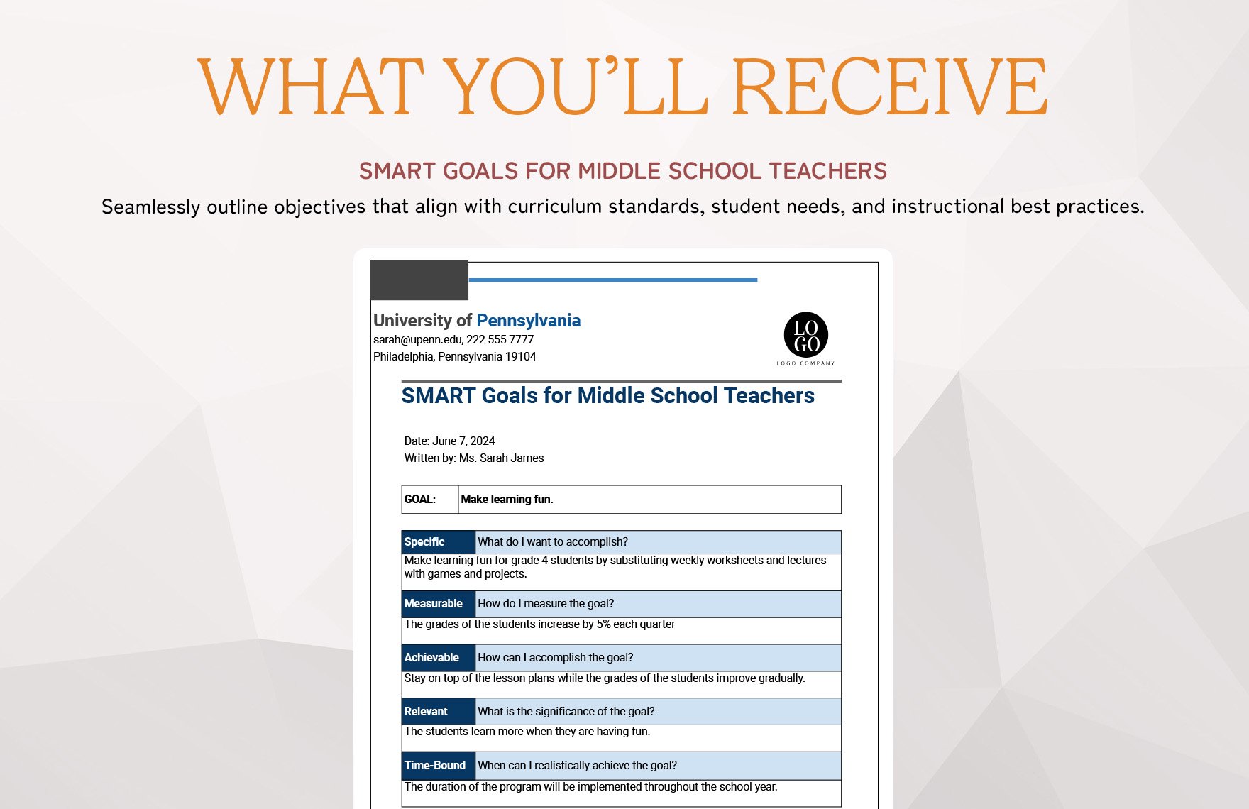 Smart Goals Template For Middle School Teachers
