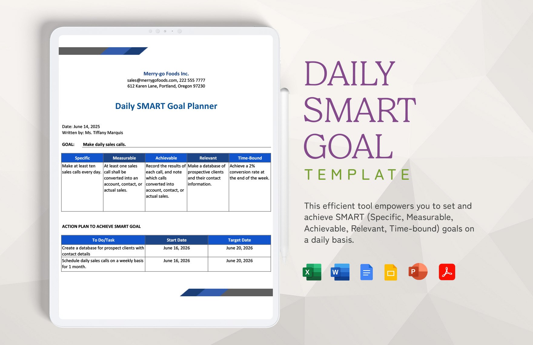 Daily Smart Goal Planner Template in Word, Google Docs, Excel, PDF, PowerPoint, Google Slides