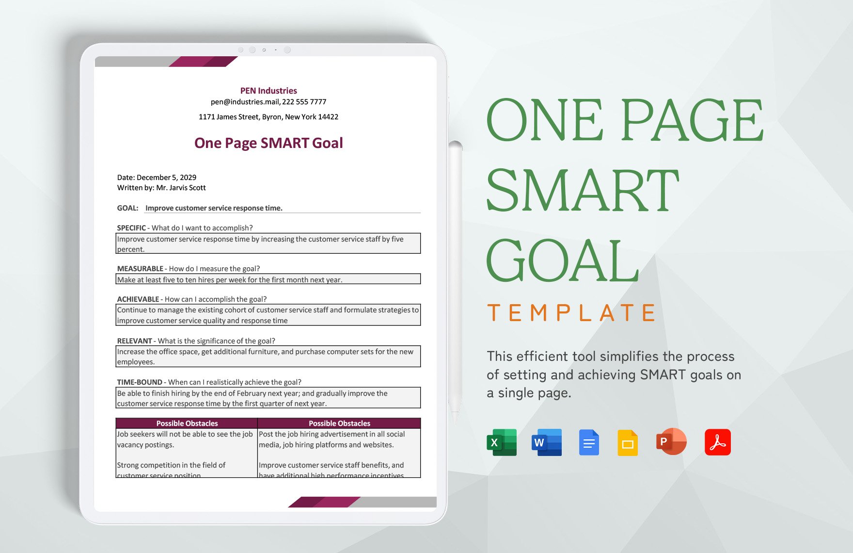 One Page Smart Goal Template in Word, Google Docs, Excel, PDF, PowerPoint, Google Slides