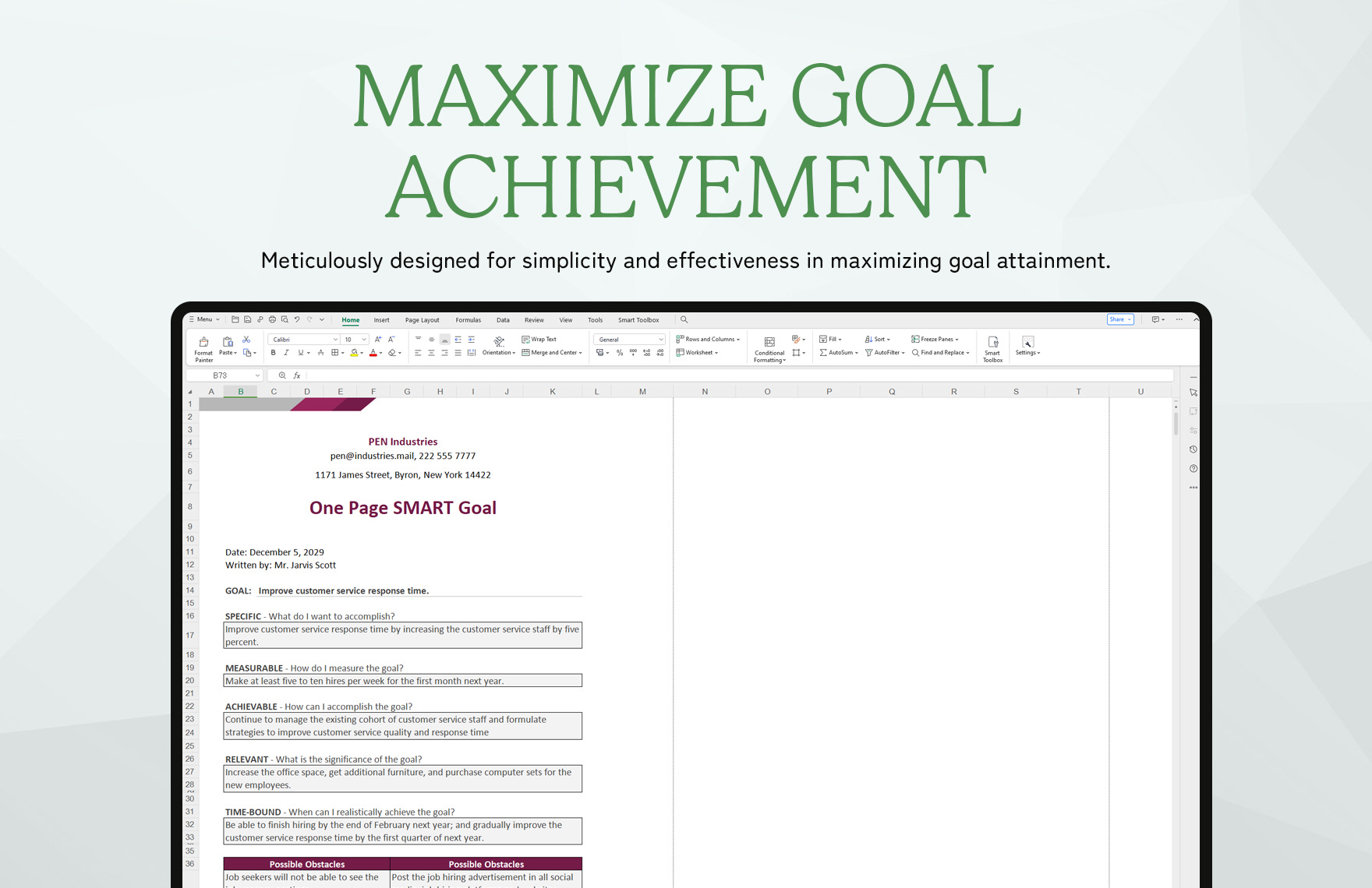 One Page Smart Goal Template
