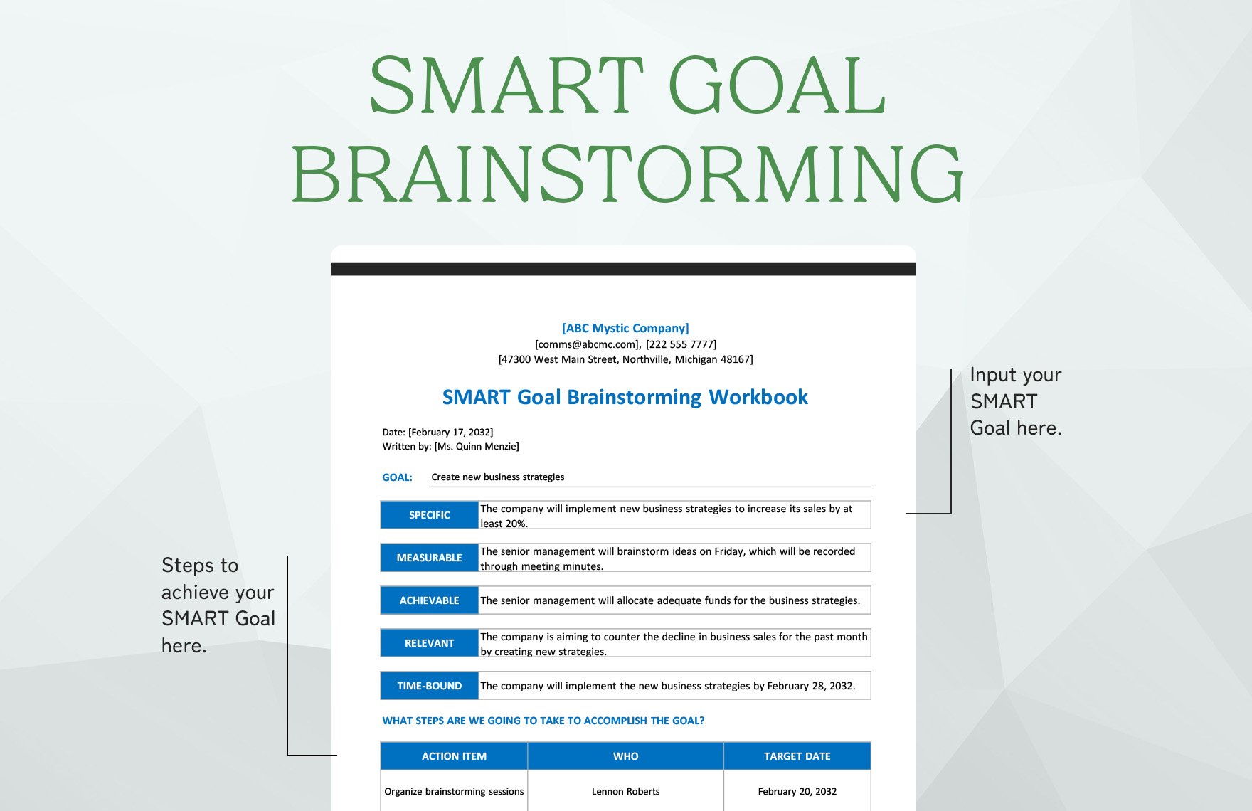 Smart Goal Brainstorming Workbook Template
