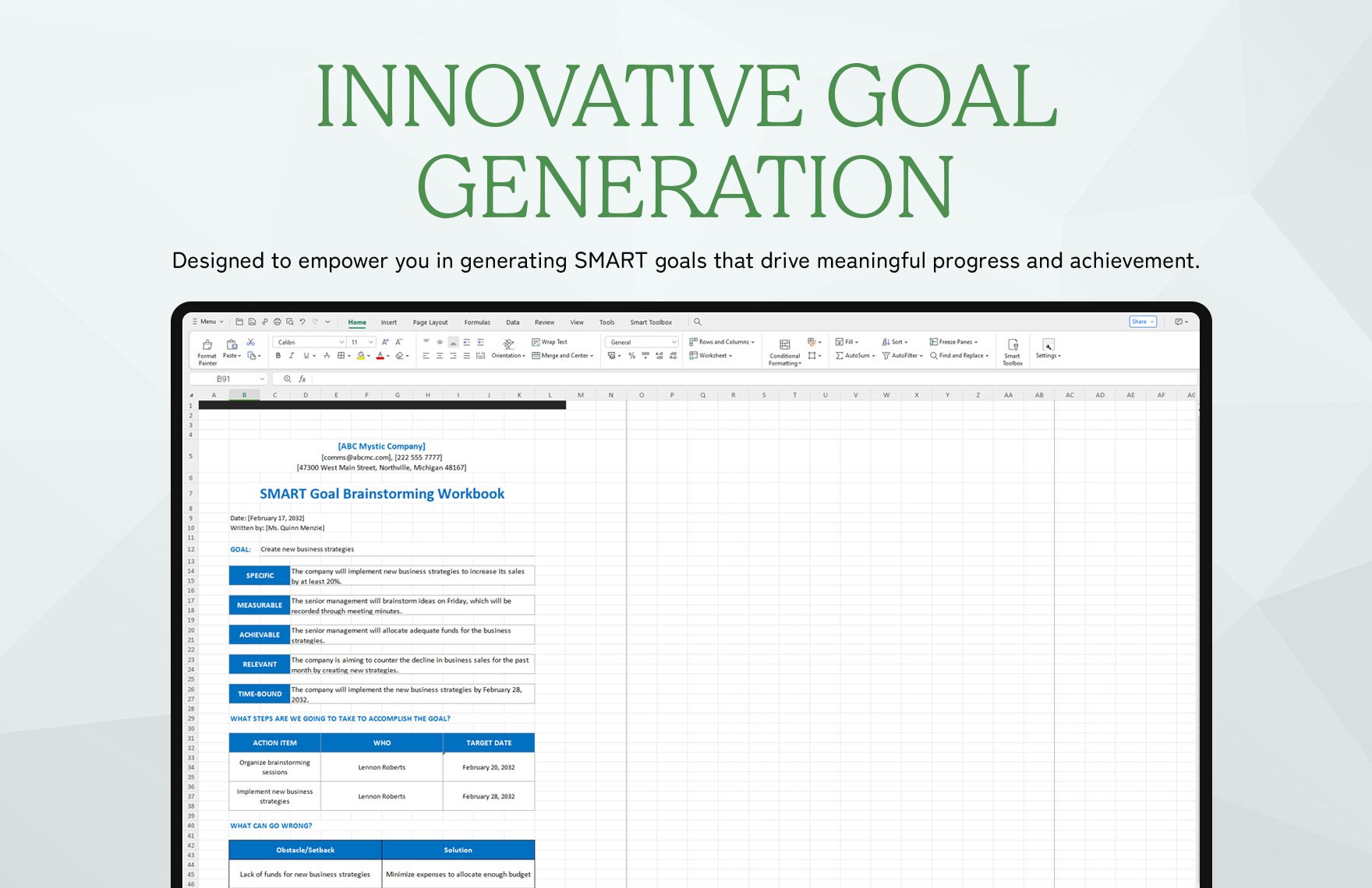Smart Goal Brainstorming Workbook Template