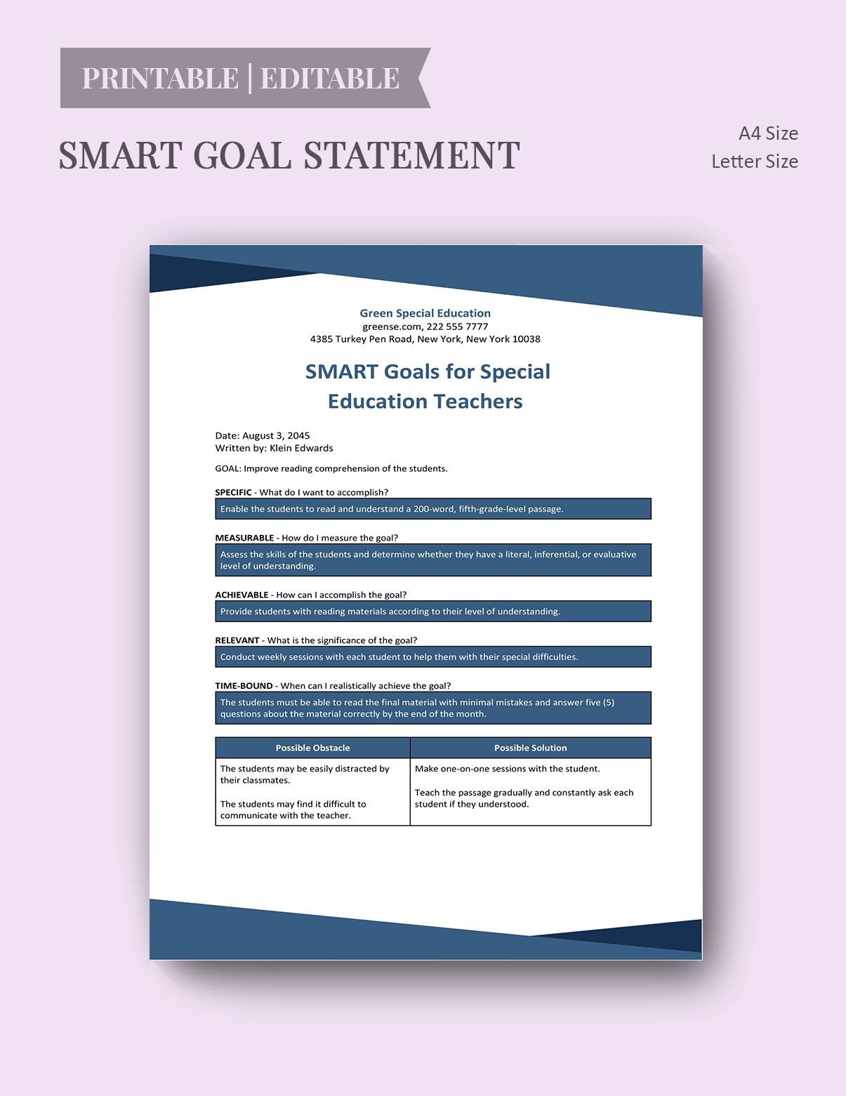 SMART Goals For Especial Education Teachers Template Google Docs 