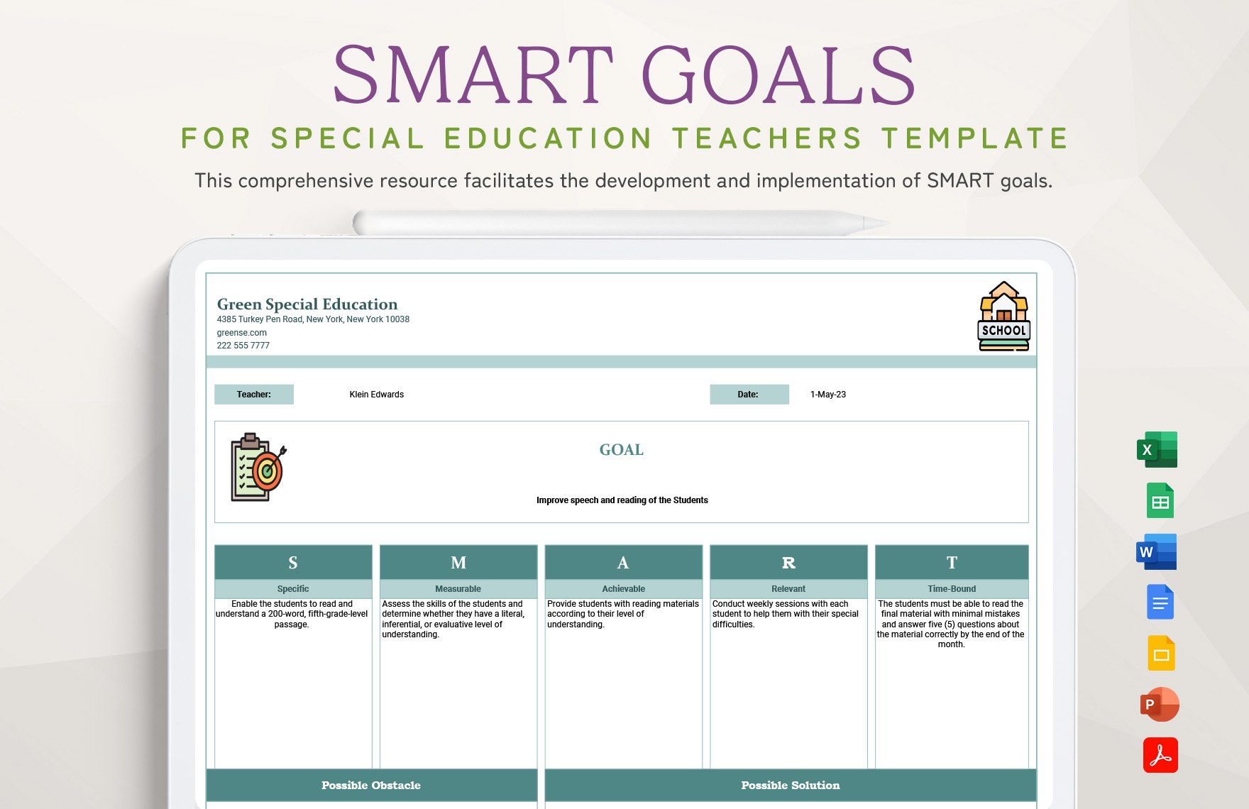 SMART Goals For Especial Education Teachers Template in Word, Google Docs, Excel, PDF, Google Sheets, PowerPoint, Google Slides