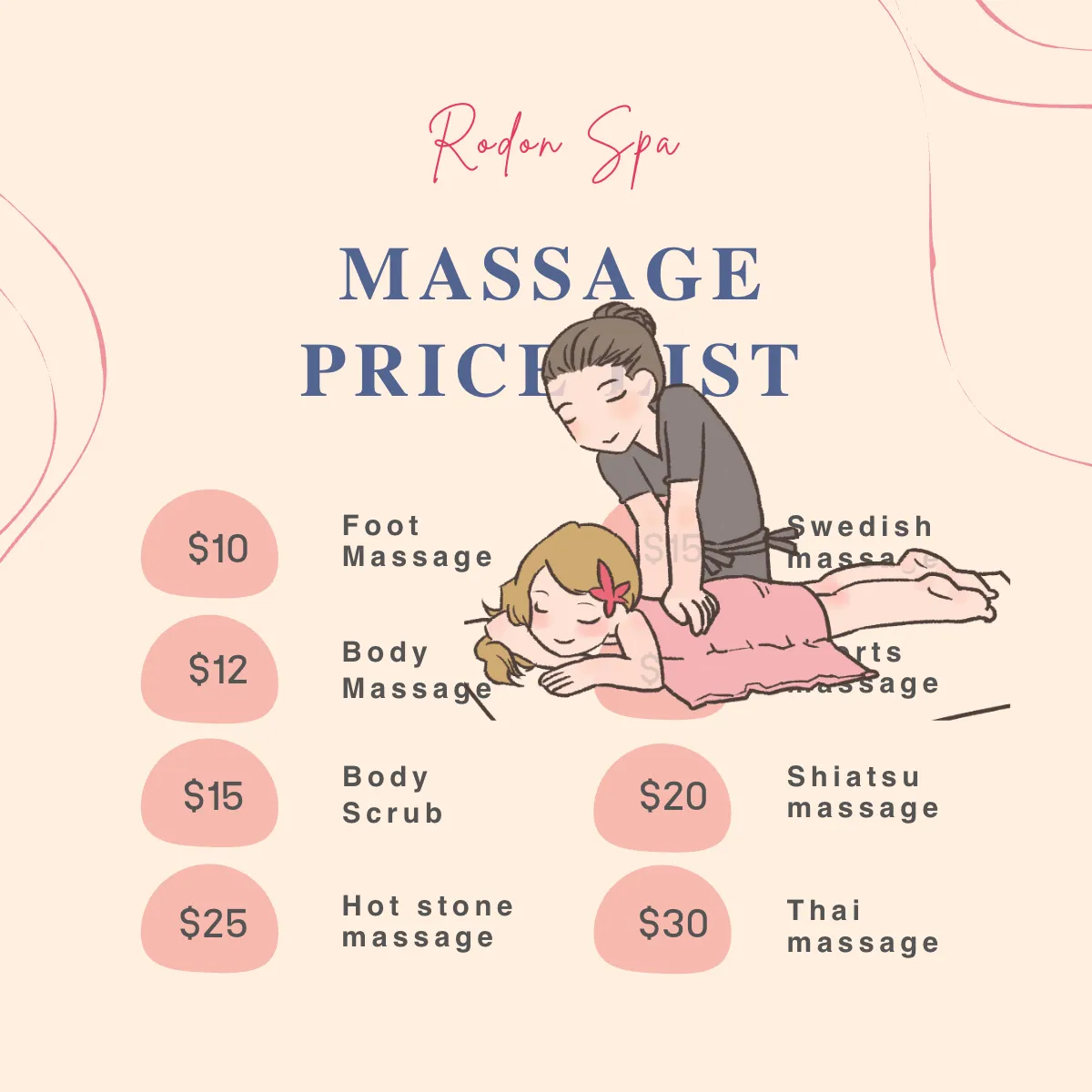 Free Massage Price List Instagram Post Template to Edit Online