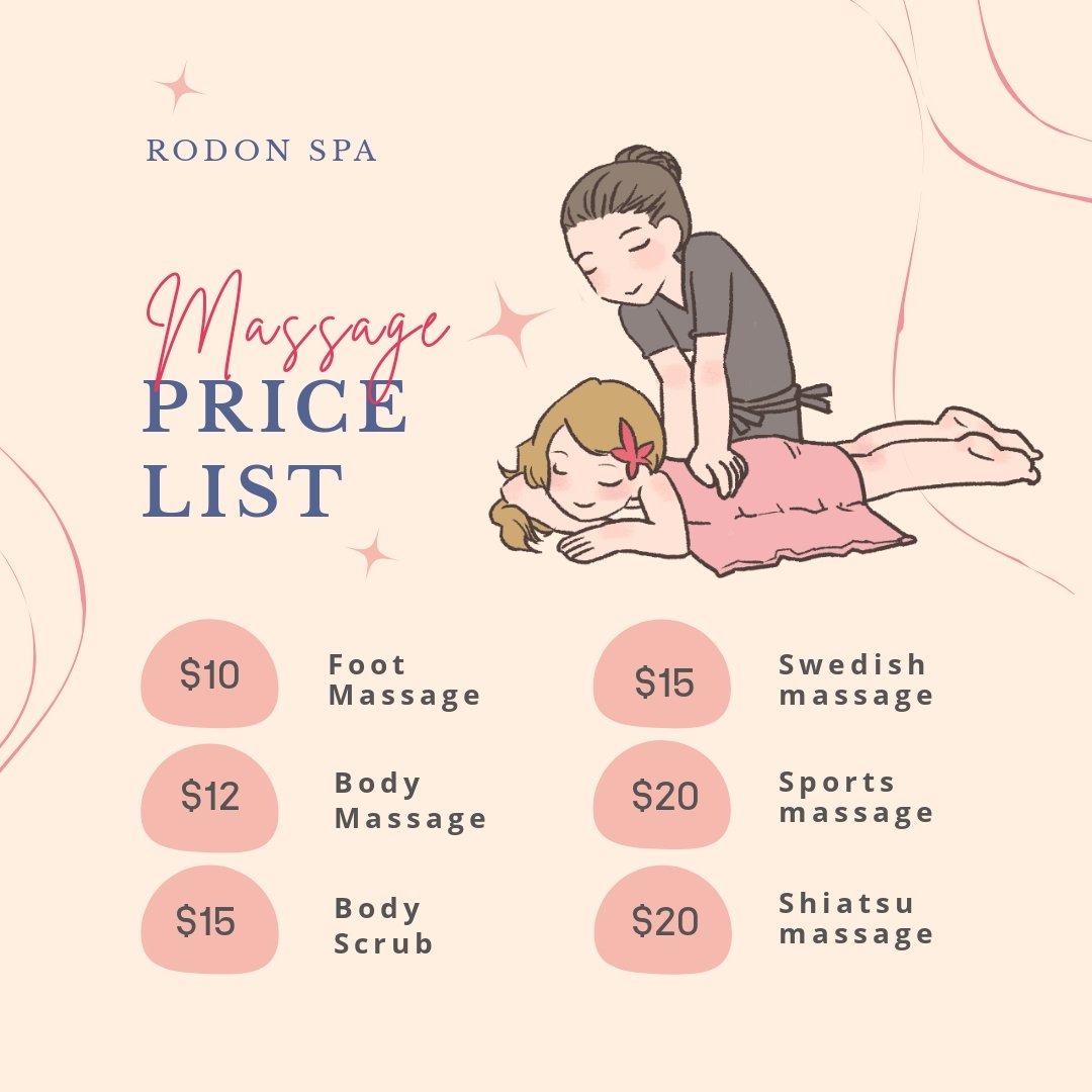 Massage Price List Instagram Post Template