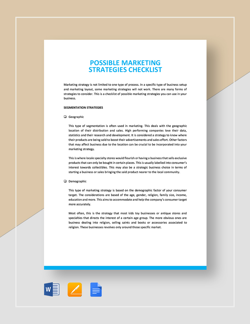 Possible Marketing Strategies Checklist