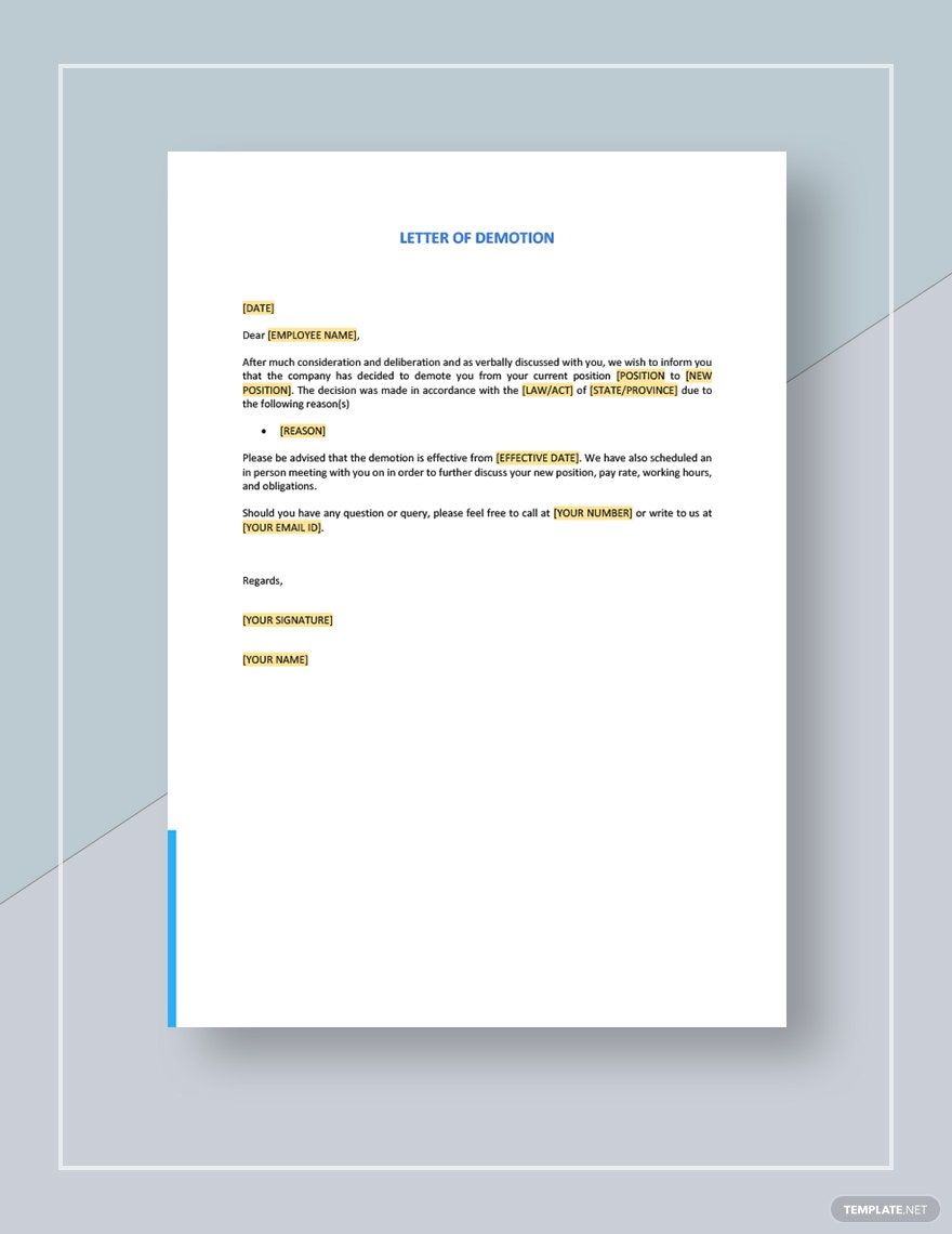 Free Letter of Demotion Template