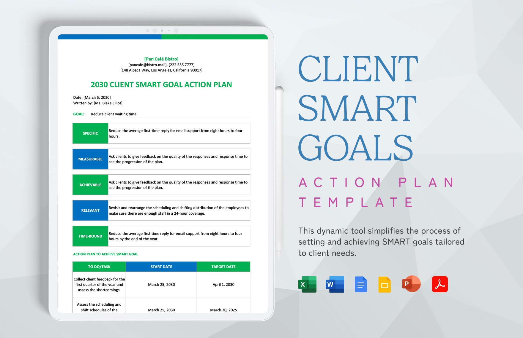 Client Smart Goals Action Plan Sample Template in Word, Google Docs, Excel, PDF, PowerPoint, Google Slides