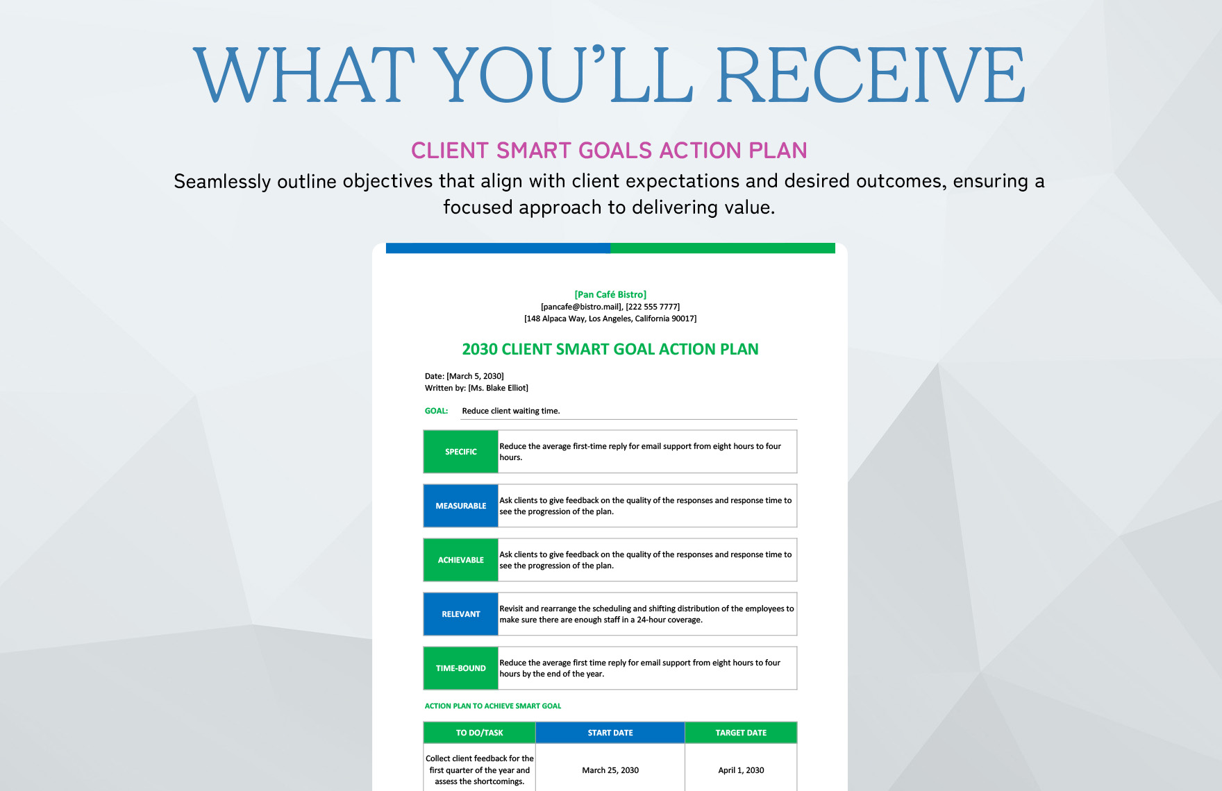 Client Smart Goals Action Plan Sample Template