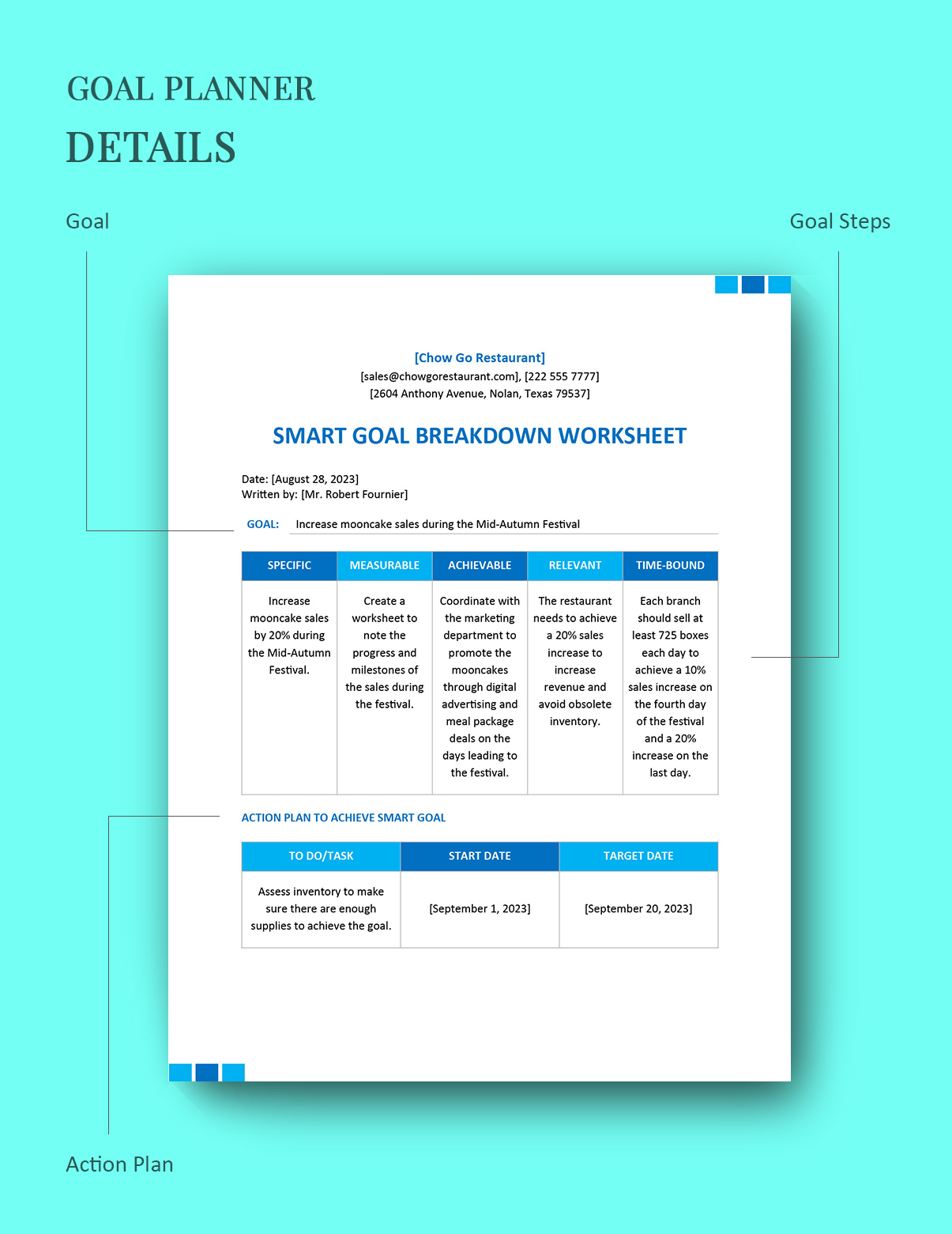 Smart Goal Breakdown Worksheet Template