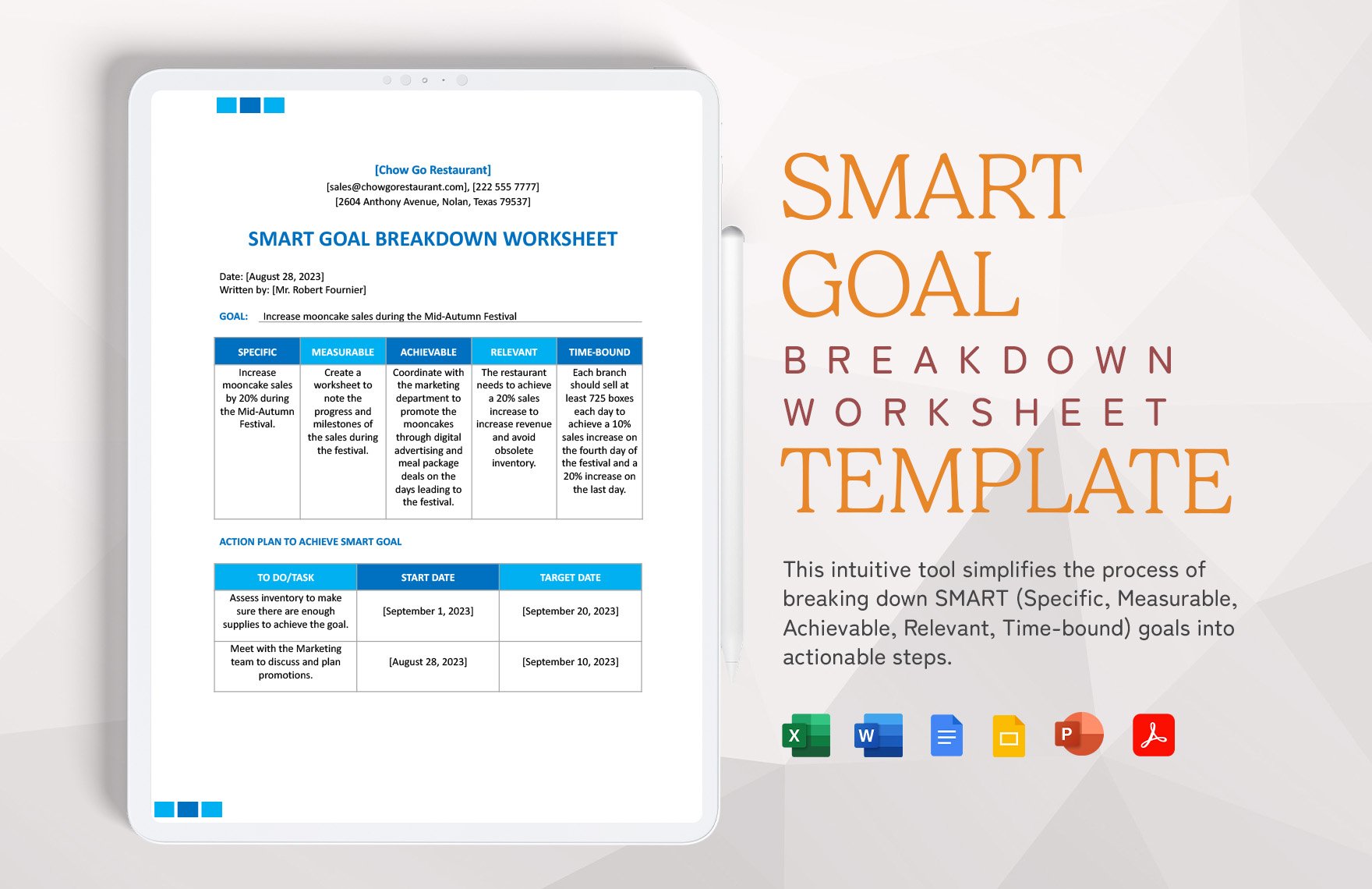 Smart Goal Breakdown Worksheet Template