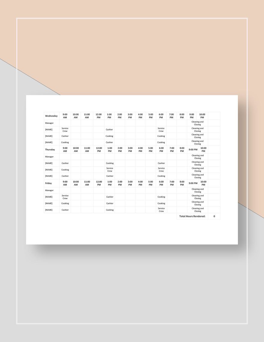 Employee Shift Schedule Template Google Docs, Google Sheets, Excel